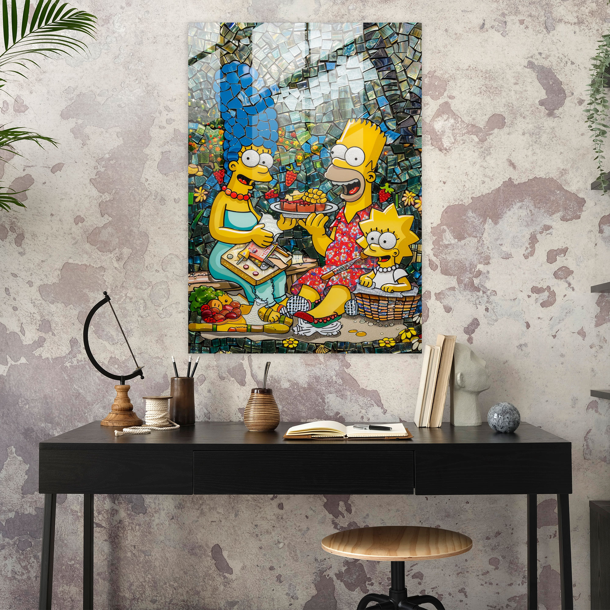 Simpsons Ailesi Cam Tablosu - Mozaik Sanat Duvar Süsü