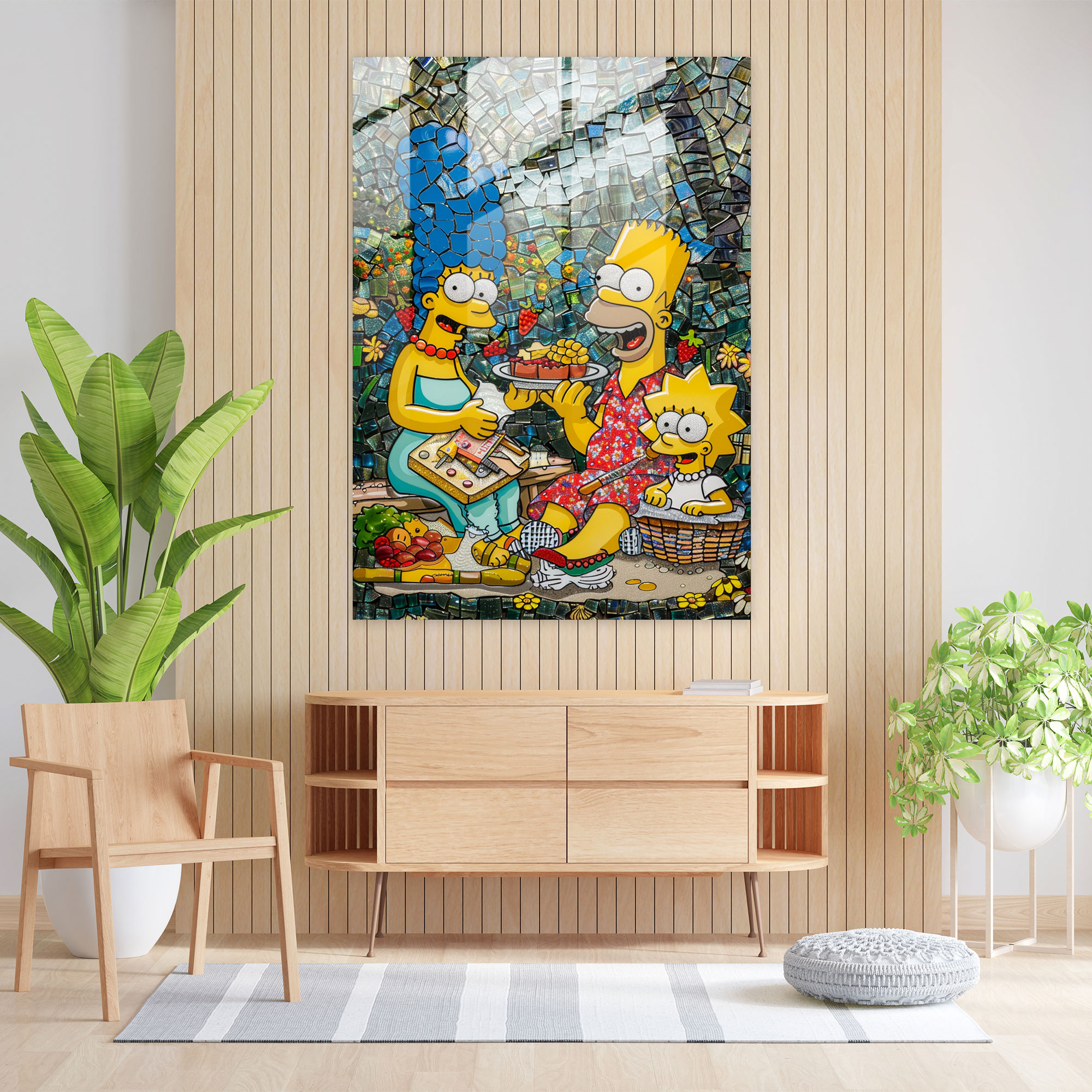 Simpsons Ailesi Cam Tablosu - Mozaik Sanat Duvar Süsü