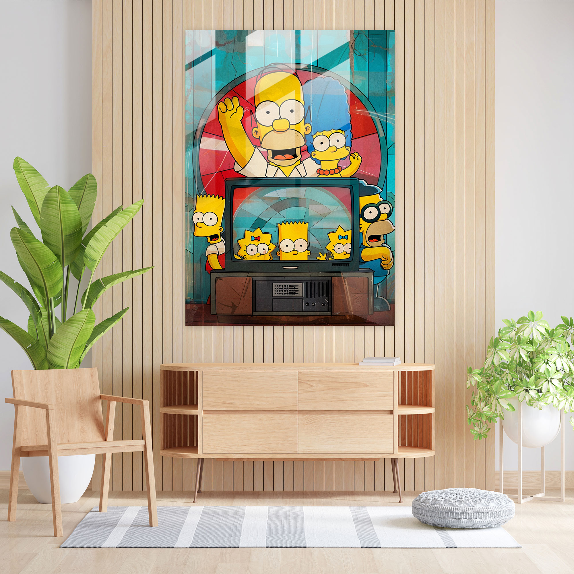 Retro Tv Set Glass Print - The Simpsons, Glass Wall Art, The Simpsons, Modern Art