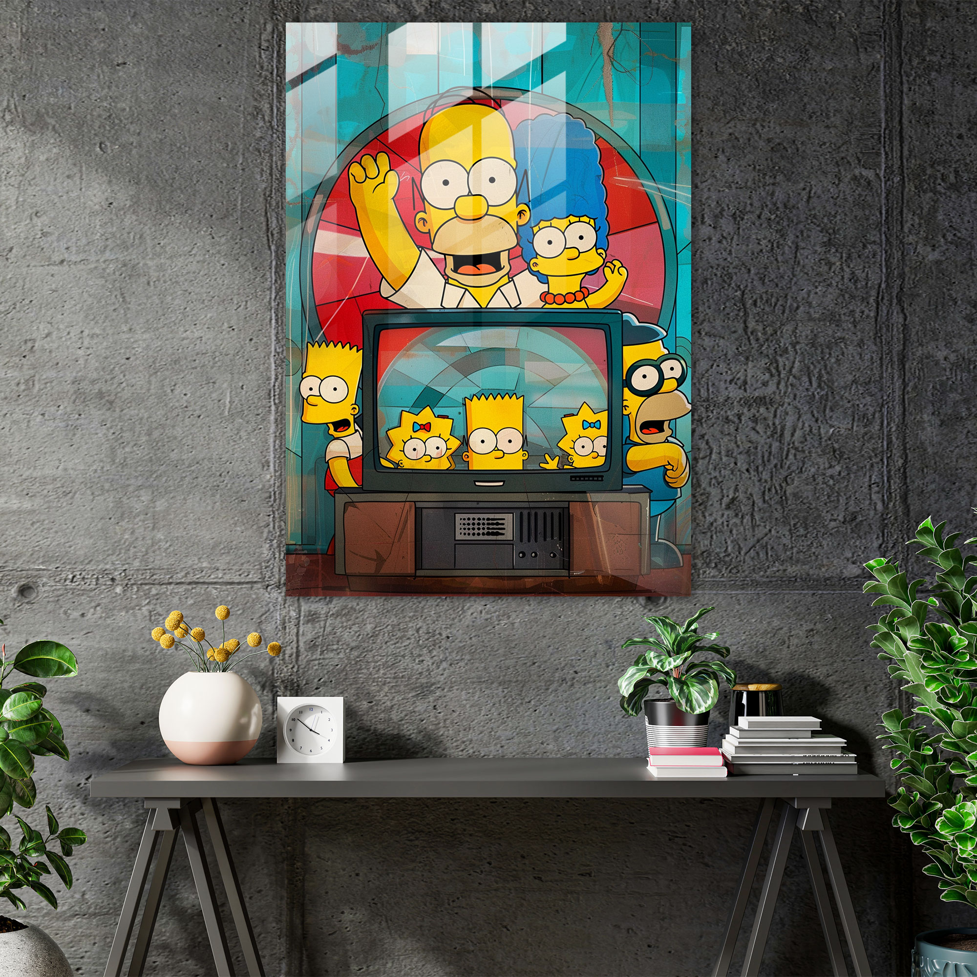 Retro Tv Set Glass Print - The Simpsons, Glass Wall Art, The Simpsons, Modern Art
