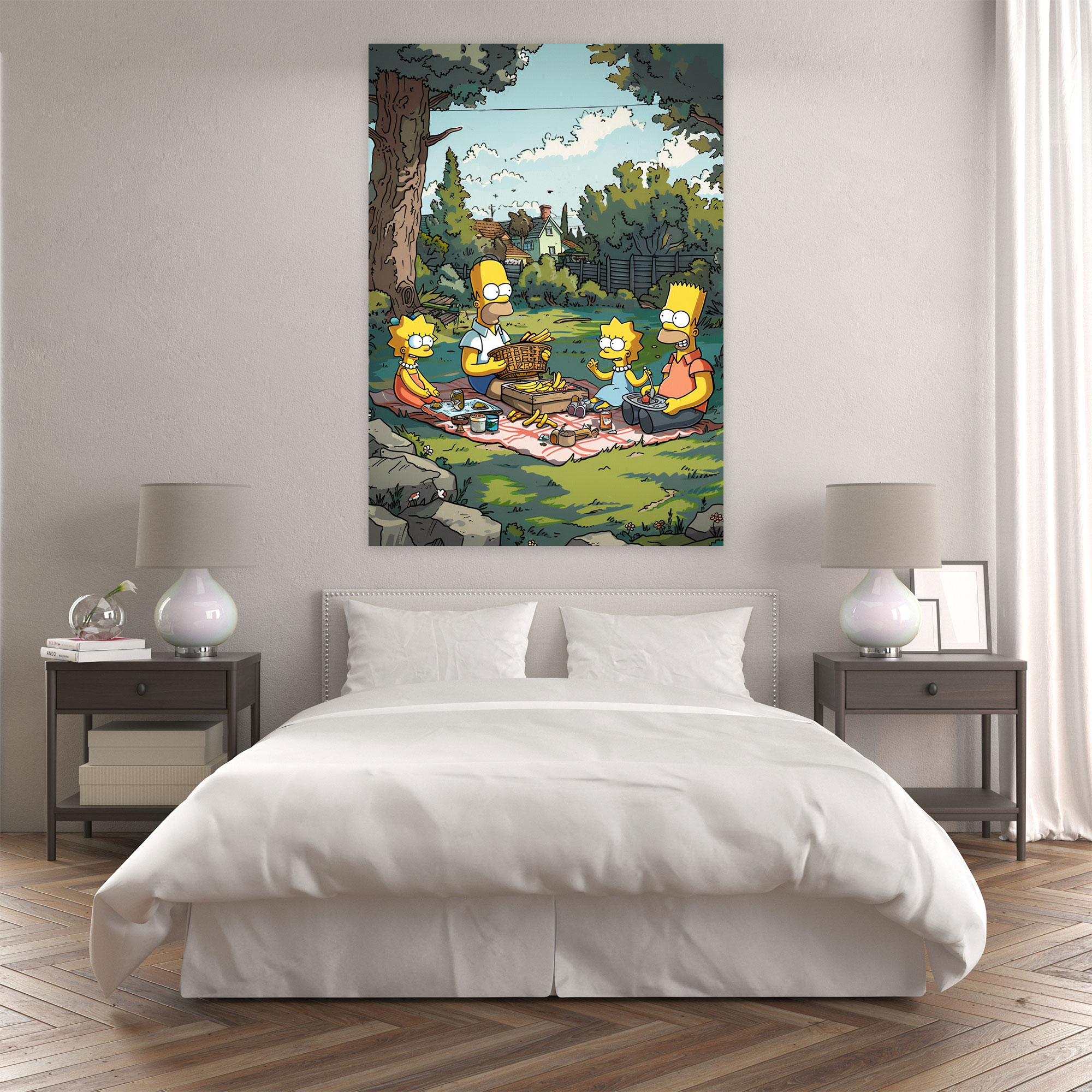 The Simpsons Canvas Print - Simpsonized Family Picnic Wall Art - The Simpsons, Wall Art, Canvas, Backyard