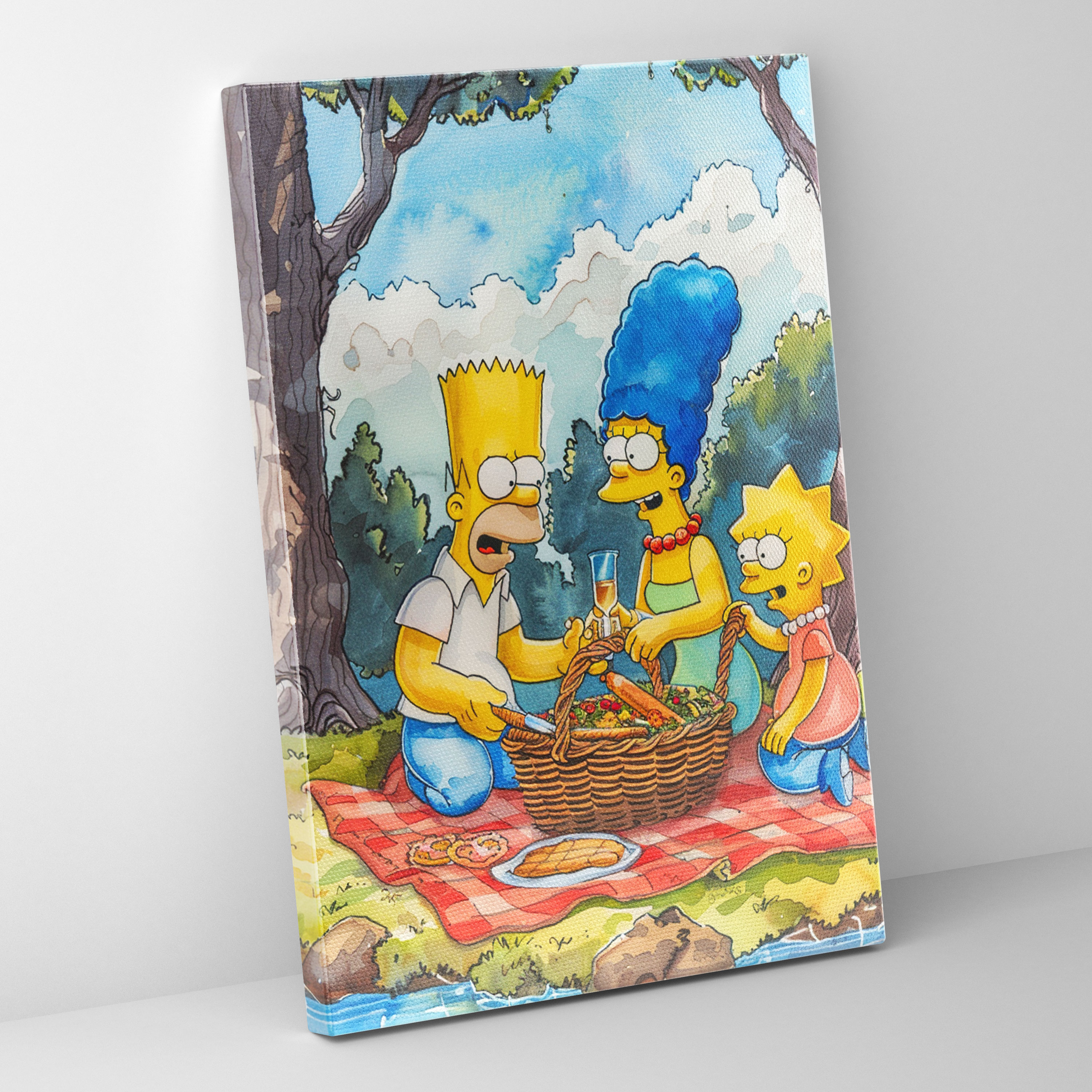 The Simpsons Canvas Print - Classic Watercolor Painting - The Simpsons, Watercolor Painting, Springfield Park, Picnic