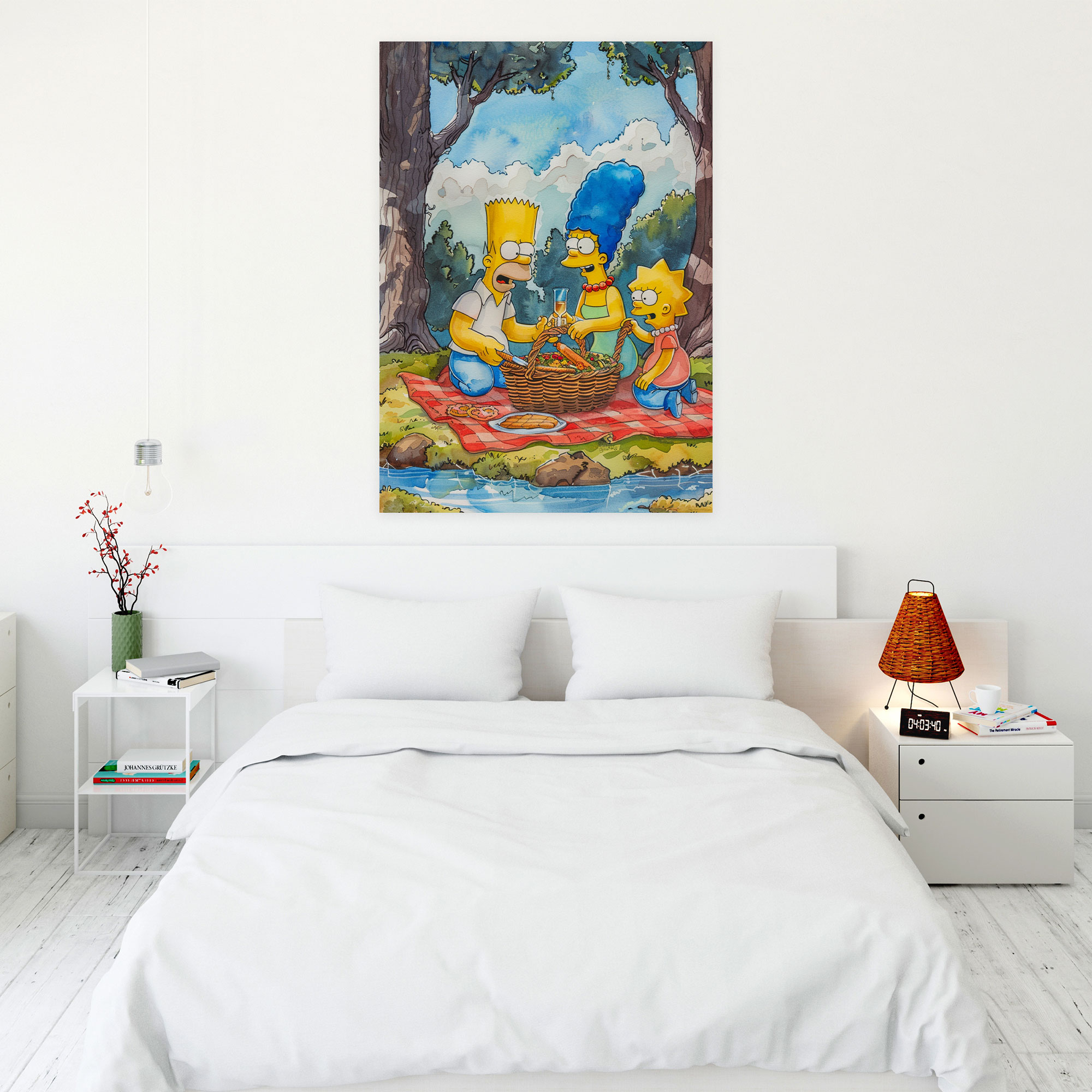 The Simpsons Canvas Print - Classic Watercolor Painting - The Simpsons, Watercolor Painting, Springfield Park, Picnic