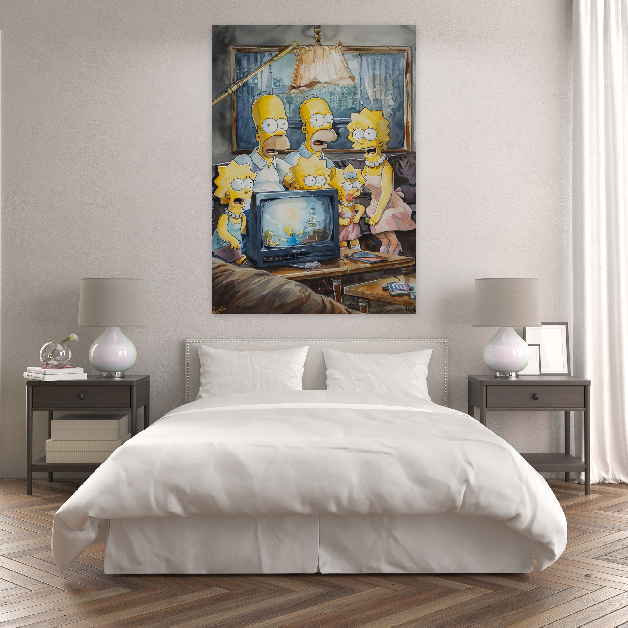 The Simpsons Canvas Print - Classic Watercolor Painting - The Simpsons, The Simpsons, Canvas Wall Art, Canvas Print