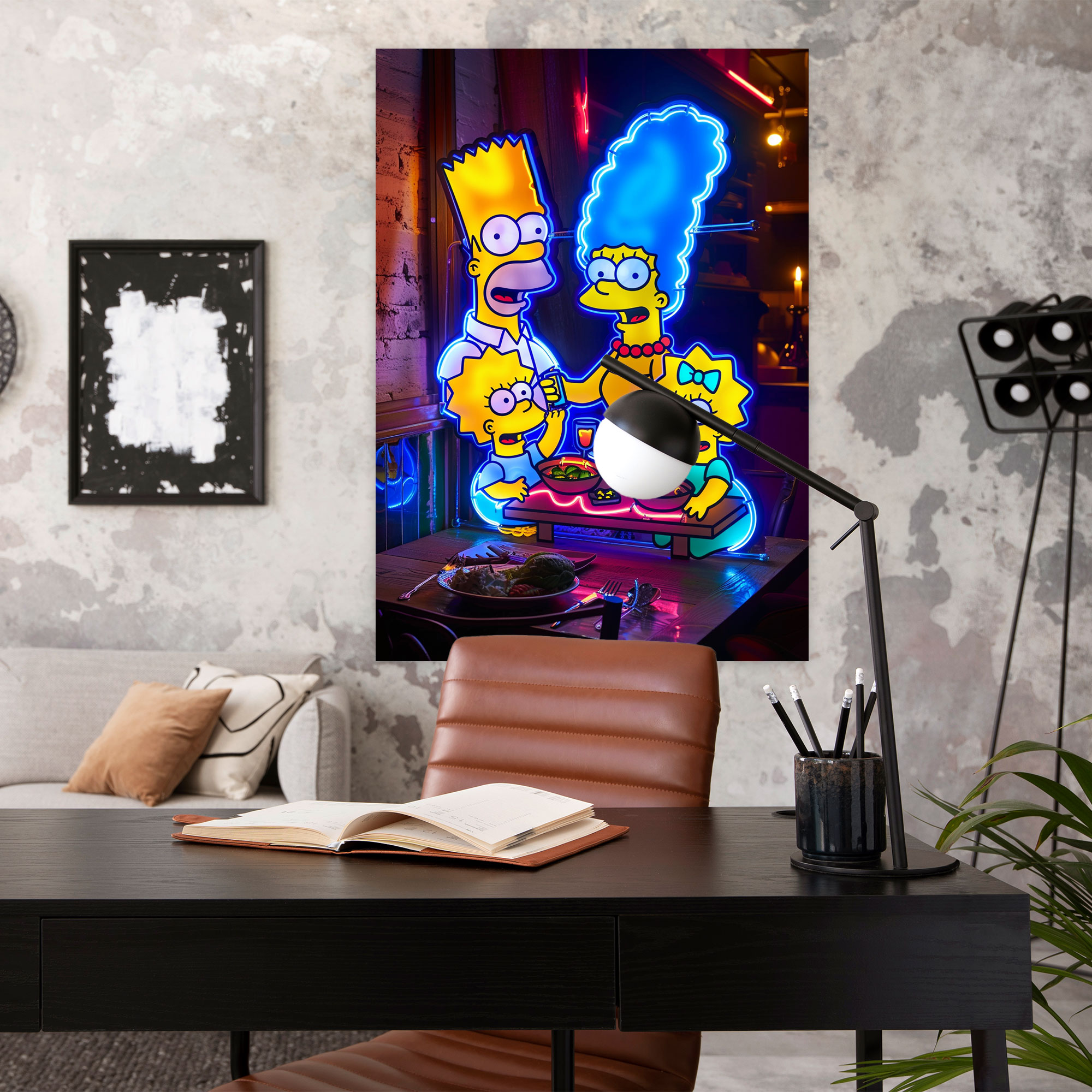 The Simpsons Retro Neon Sign Canvas Print - The Simpsons, Wall Art, Wall Decoration, Family