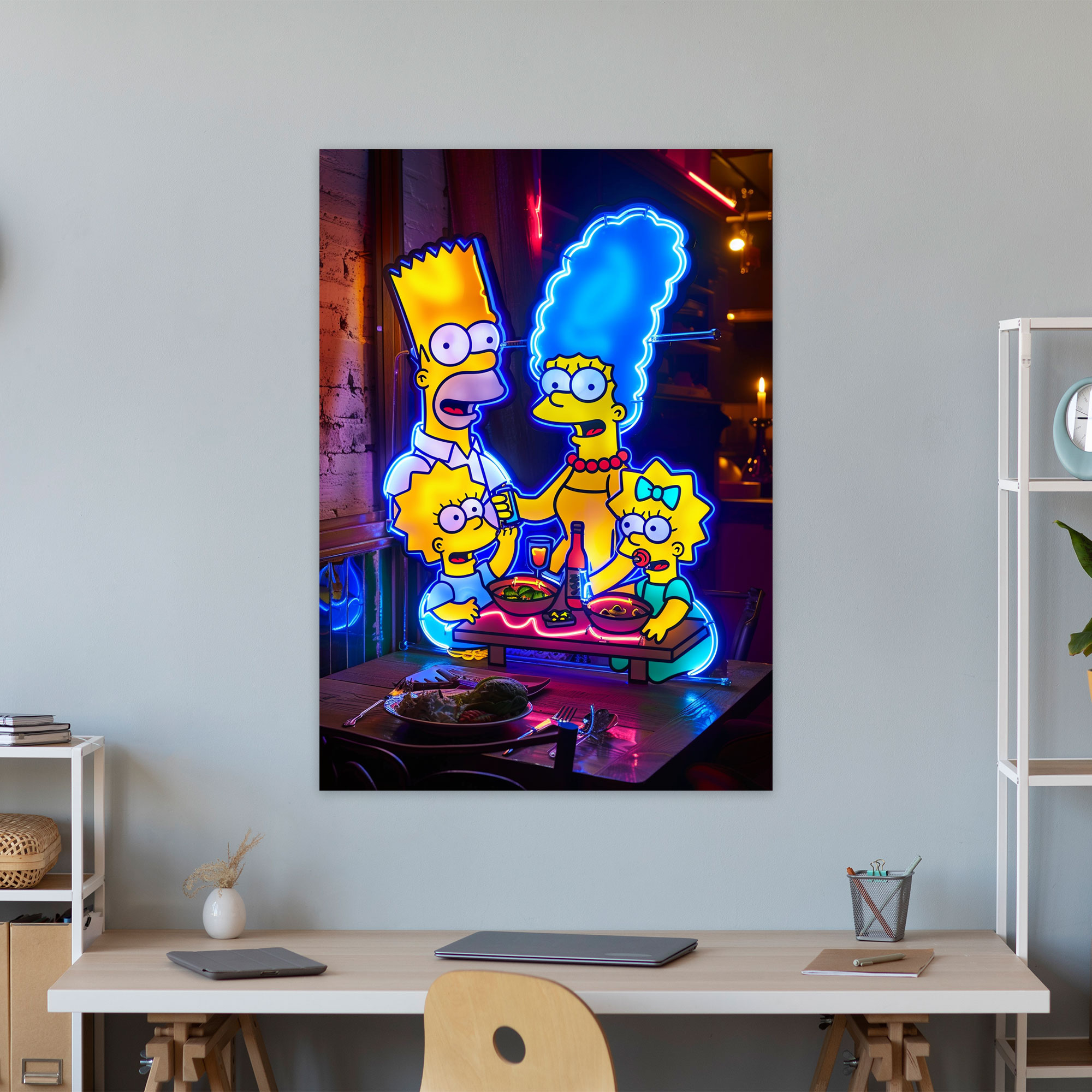 The Simpsons Retro Neon Sign Canvas Print - The Simpsons, Wall Art, Wall Decoration, Family