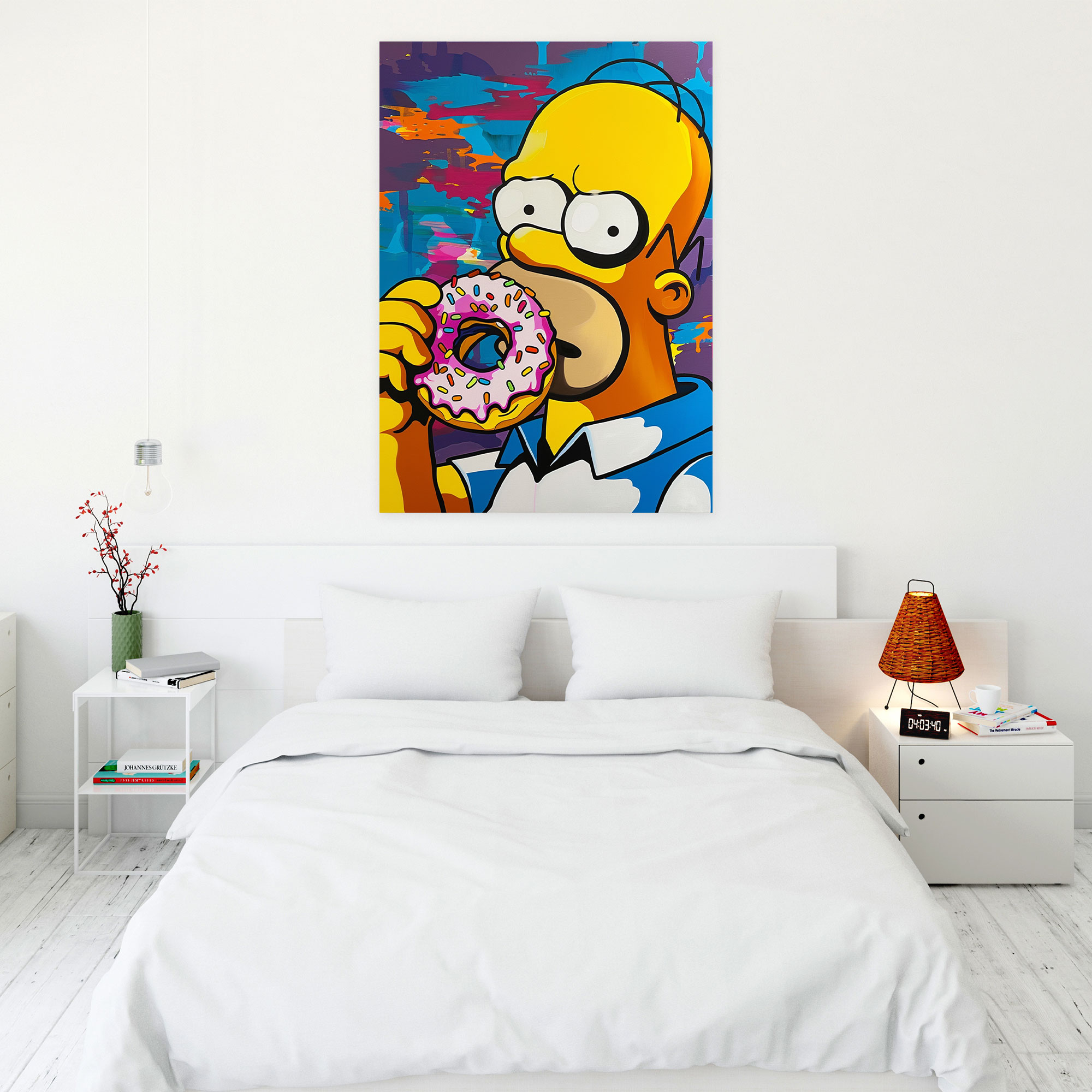 The Simpsons Kanvas Tablo - Pop Art Homer Simpson Bir Donut Yiyor - Duvar Dekorasyonu