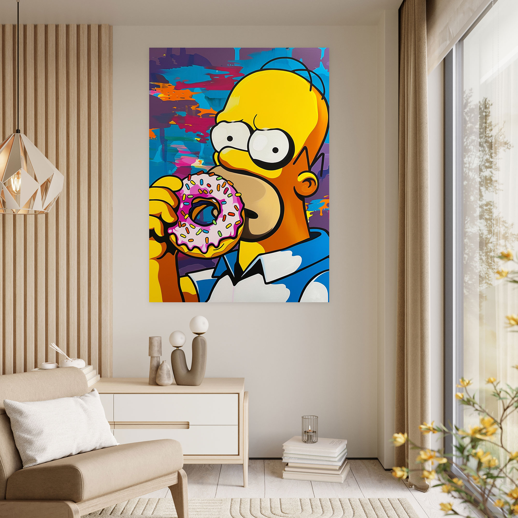 The Simpsons Kanvas Tablo - Pop Art Homer Simpson Bir Donut Yiyor - Duvar Dekorasyonu