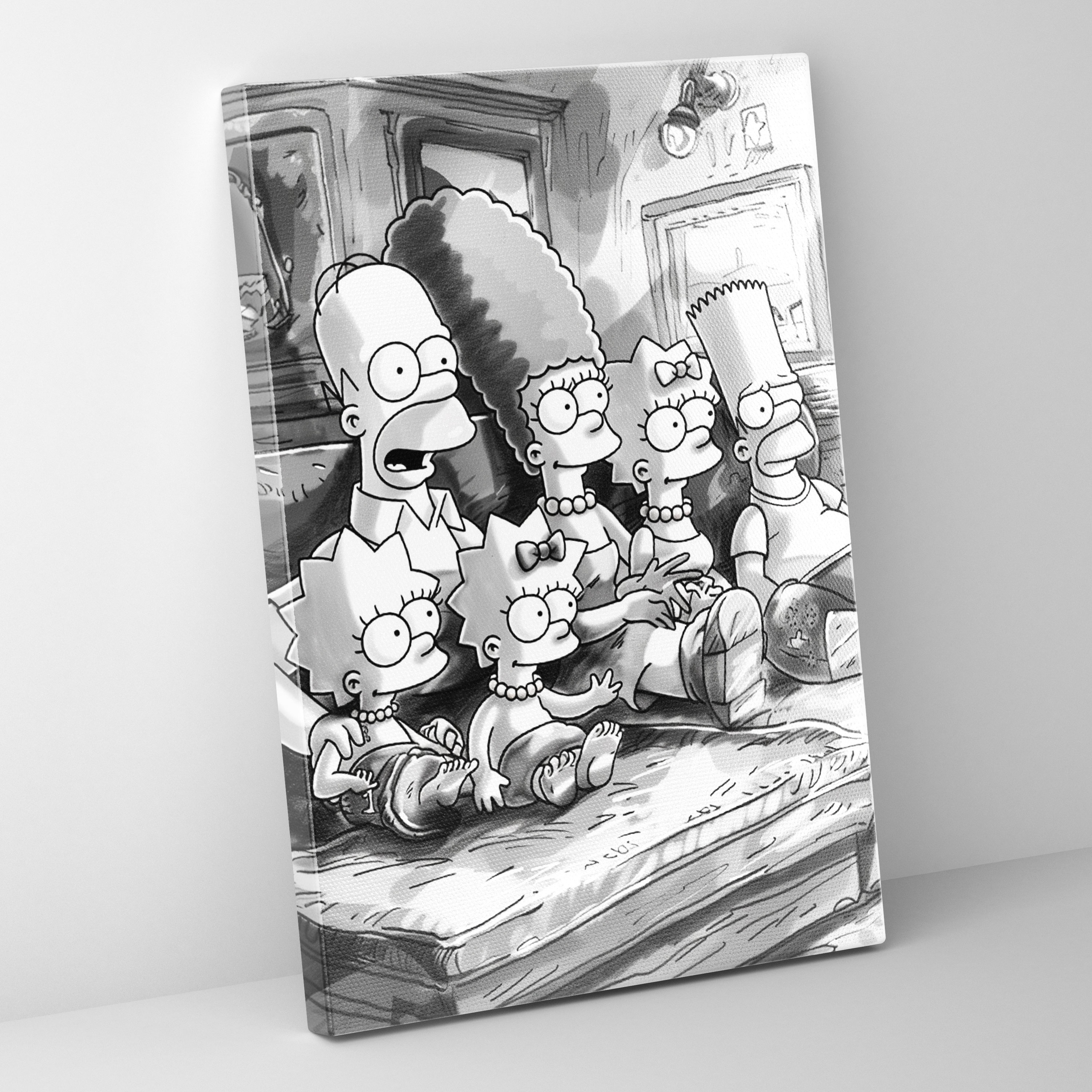 The Simpsons Canvas Print - Classic Black And White Sketch Wall Art - The Simpsons, Wall Decoration, Canvas Wall Art, Canvas