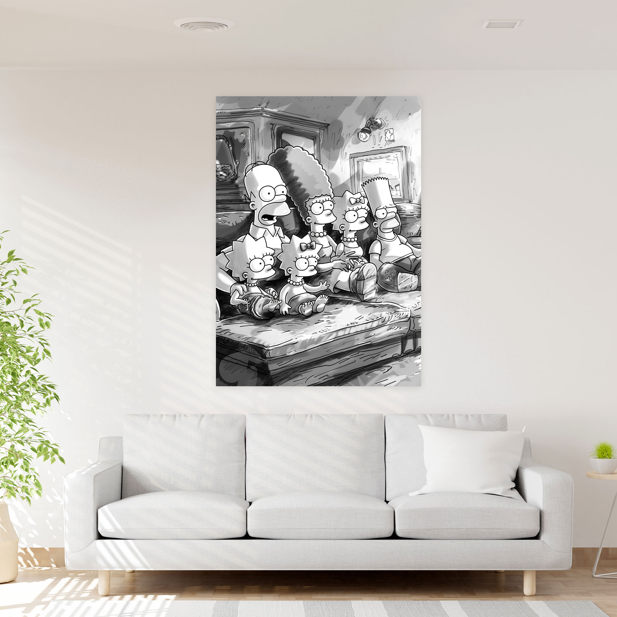 The Simpsons Canvas Print - Classic Black And White Sketch Wall Art - The Simpsons, Wall Decoration, Canvas Wall Art, Canvas