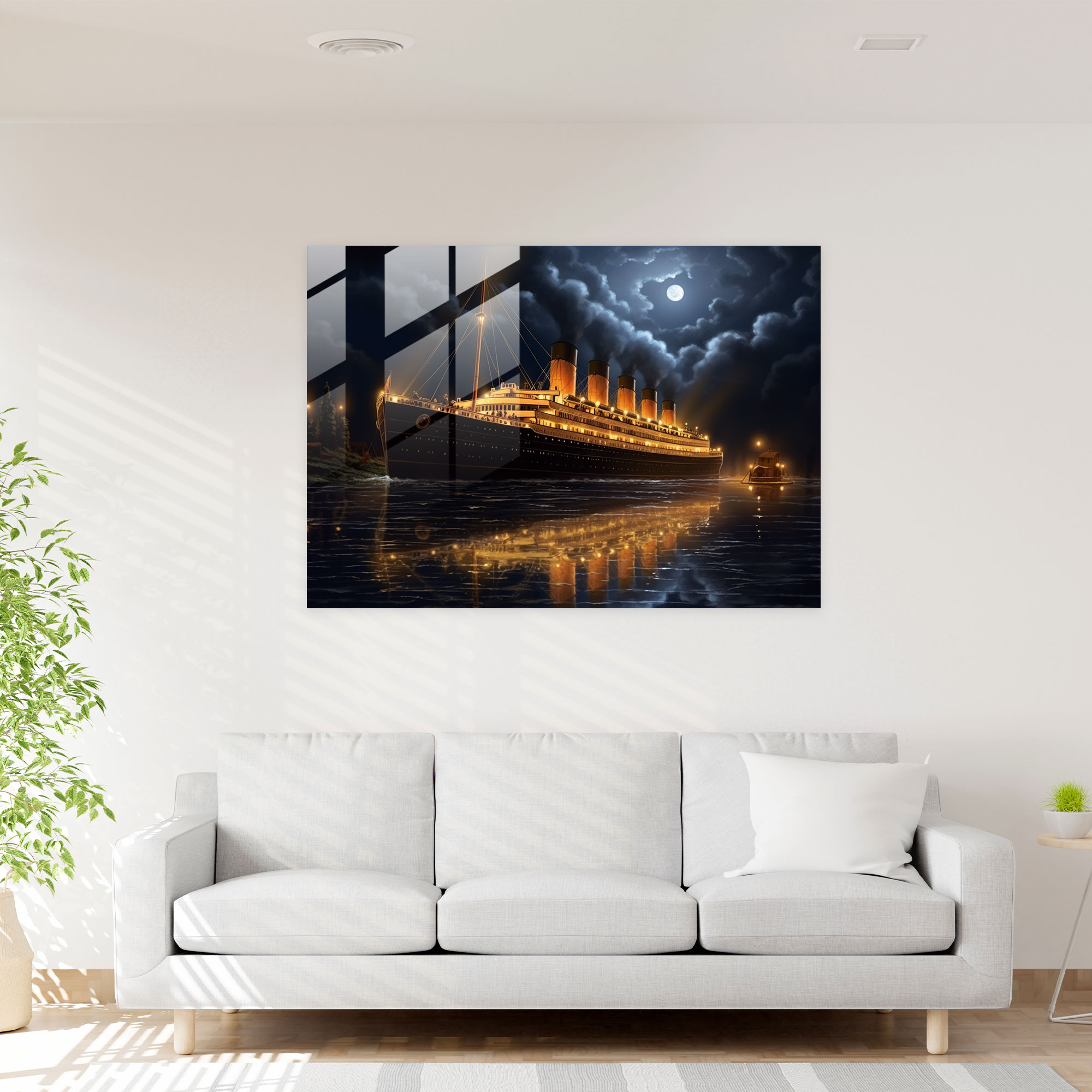 Romantic Titanic Glass Wall Art - Titanic, Moonlit Night, Modern Art, Glass Wall Art