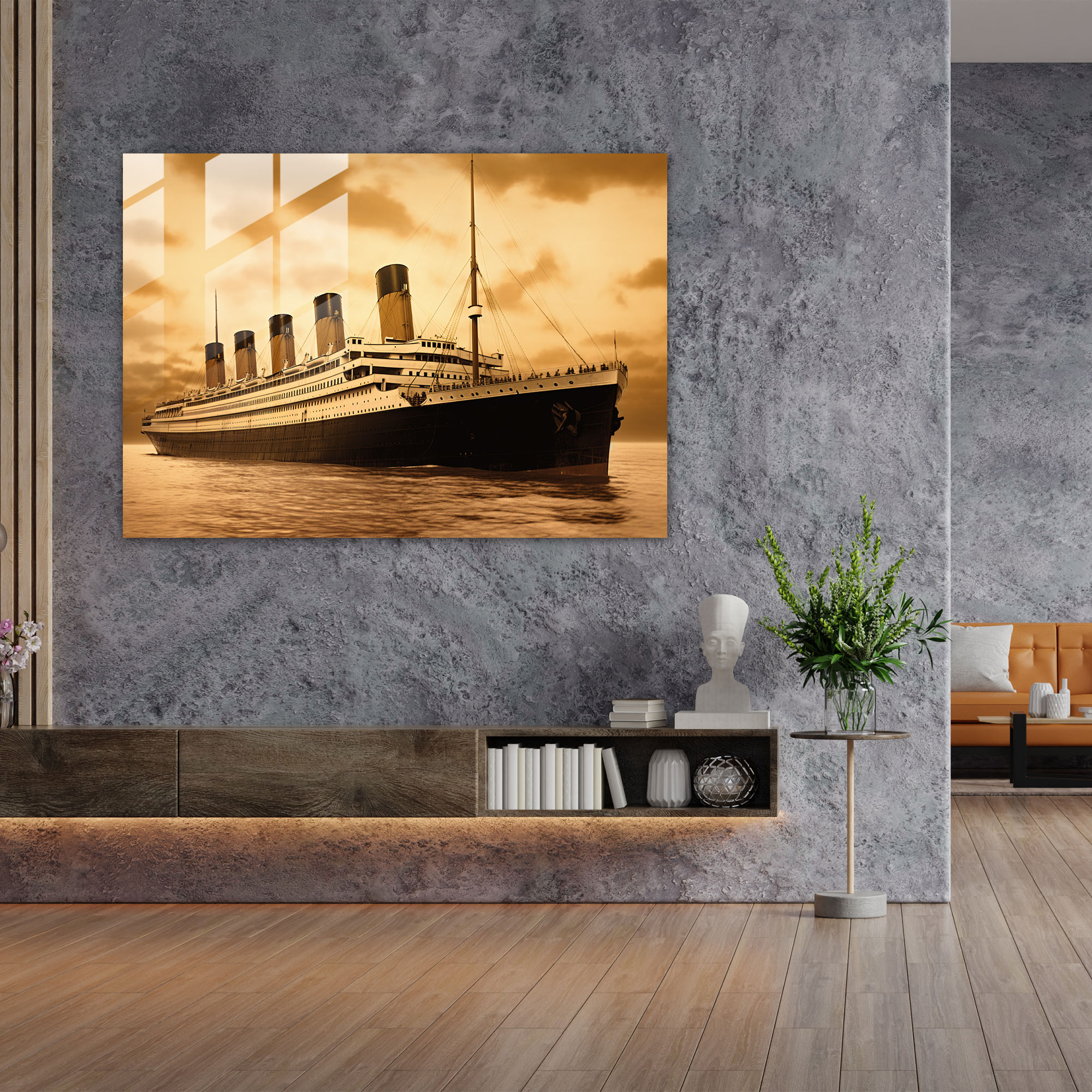 Titanic Cam Tablo - Titanic Ev Dekorasyonu İhtişam Sepya