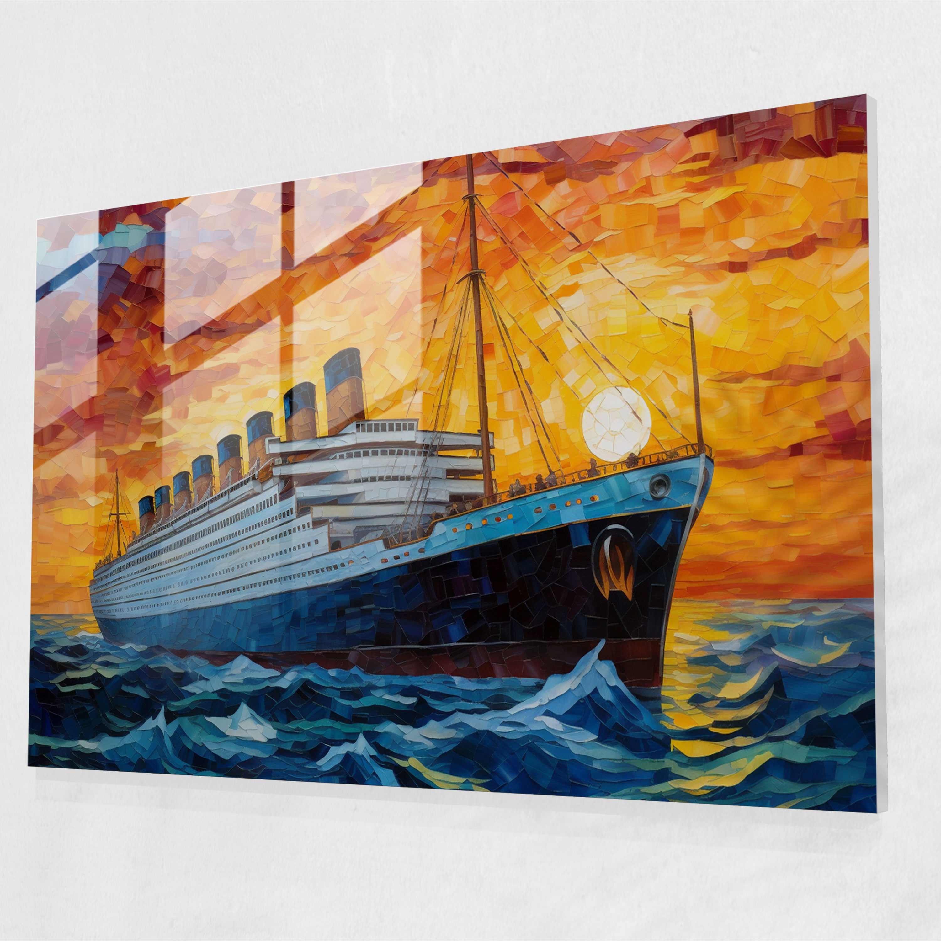 Titanic Glass Print - Impressionist Sunset - Titanic, Modern Art, Glass Print, Titanic