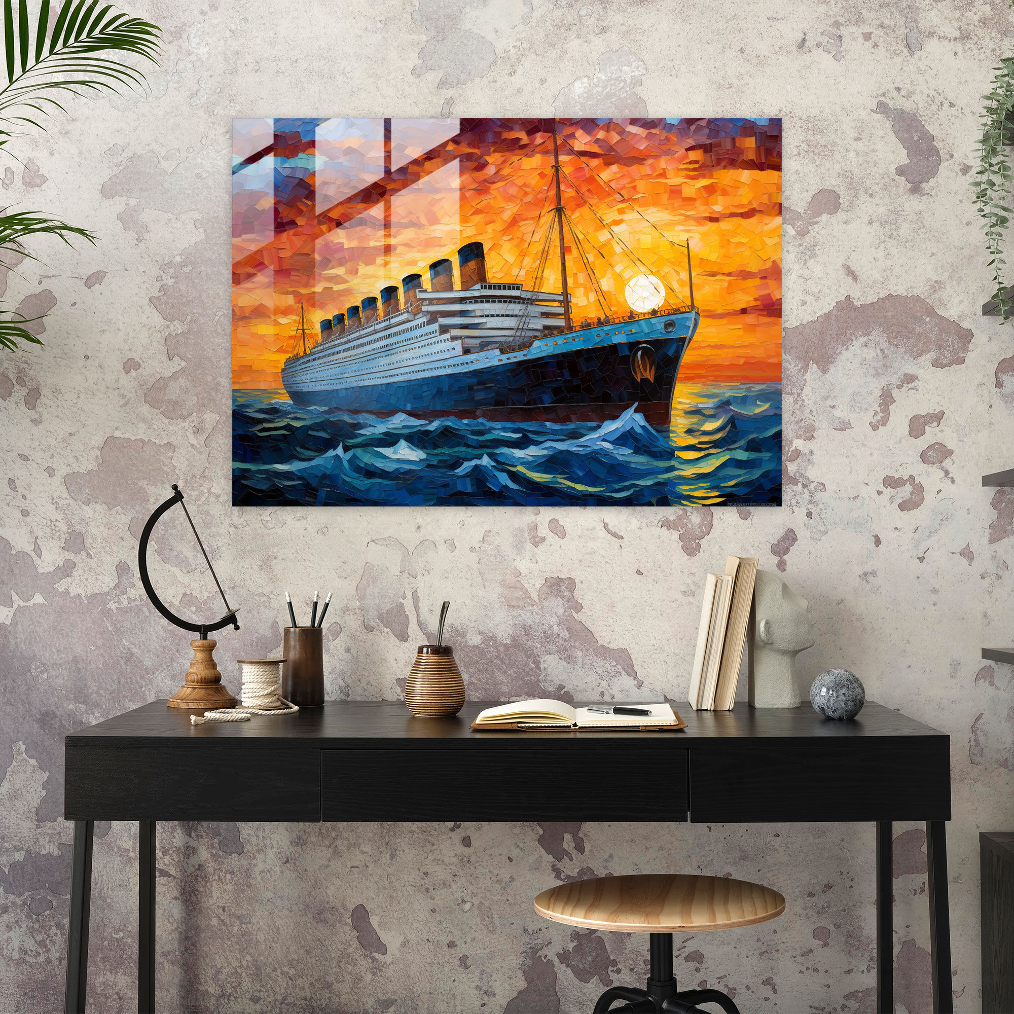 Titanic Glass Print - Impressionist Sunset - Titanic, Modern Art, Glass Print, Titanic
