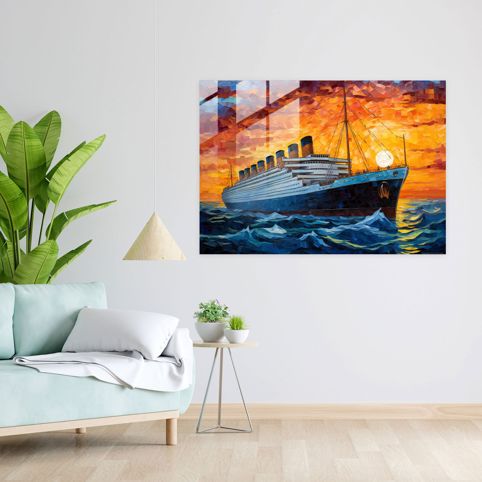 Titanic Glass Print - Impressionist Sunset - Titanic, Modern Art, Glass Print, Titanic