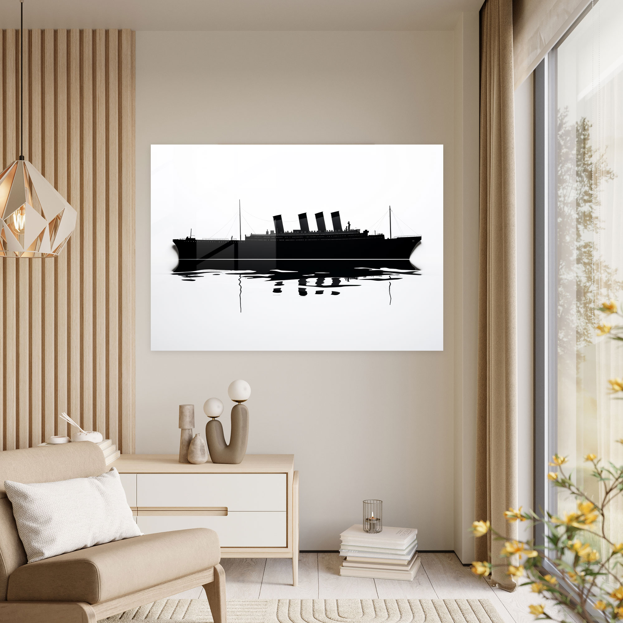 Titanic Glass Wall Art - Minimalist Silhouette - Titanic, Titanic, Wall Decoration, Home Decoration