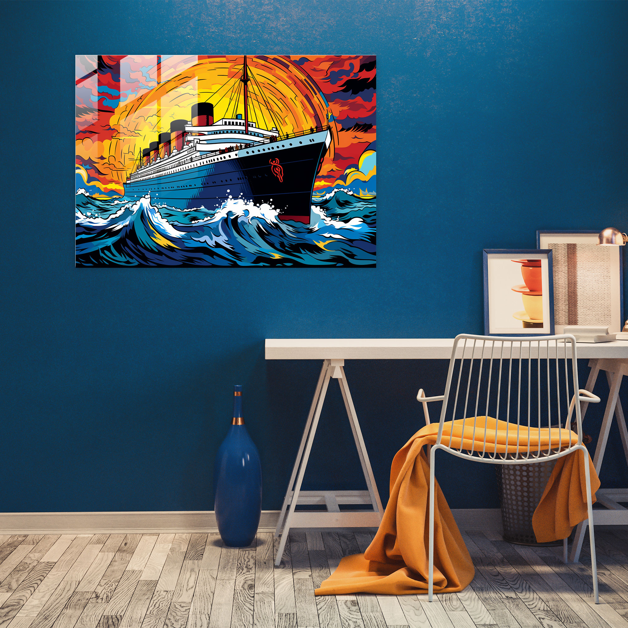 Titanic Glass Print - Pop Art Nostalgia - Titanic, Modern Art, Bold Colors, Pop Art