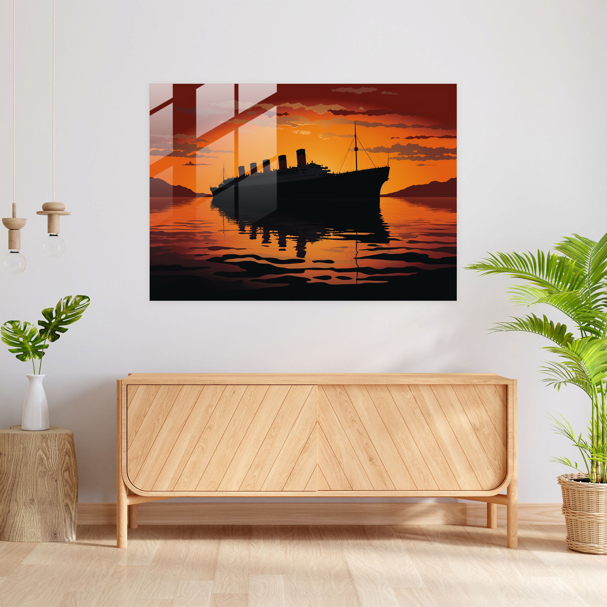 Minimalist Titanic Cam Tablo Sanatı - Titanic Son Anlar Duvar Dekorasyonu Cam Tablo