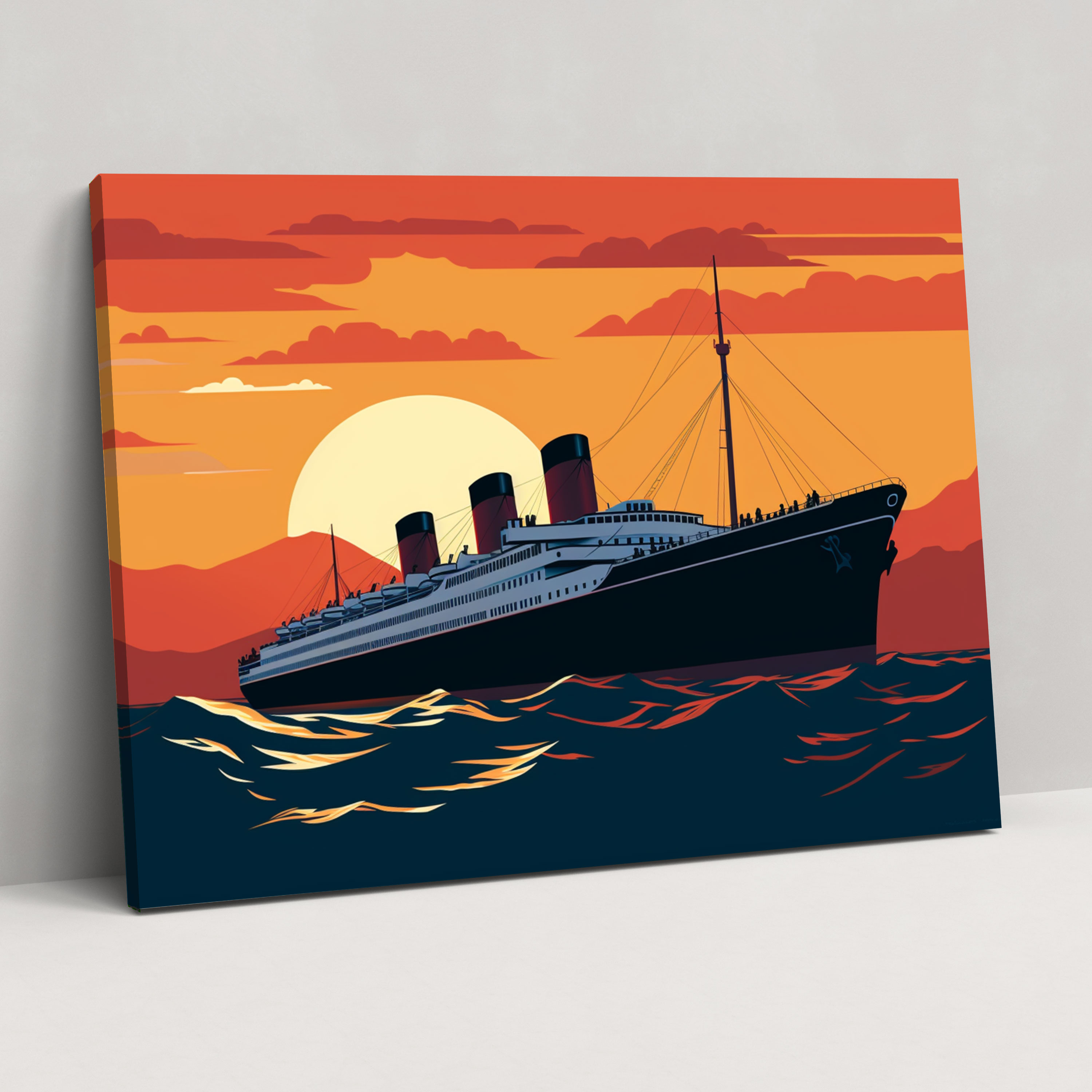 Titanic Minimalist Sunset Silhouette Canvas Print - Titanic, Canvas Wall Art, Wall Art, Modern Aesthetics