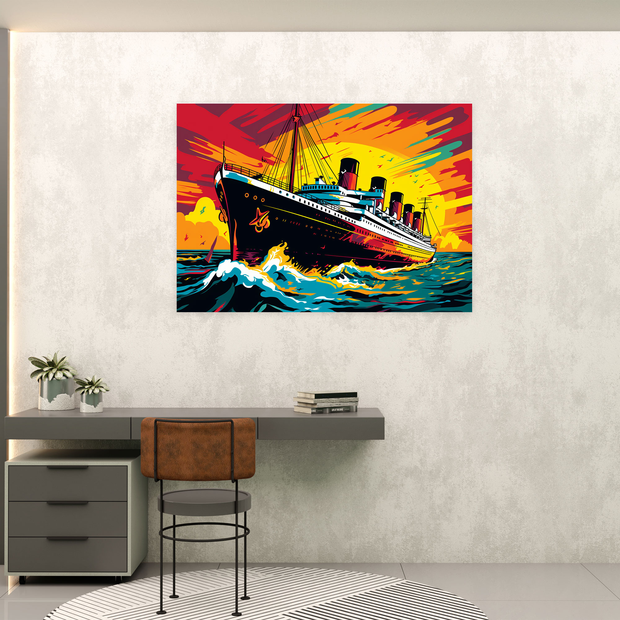 Titanic Wall Decoration - Pop Art Inspired Graphic Design - Titanic, Bold Design, Canvas Print, Vibrant Colors