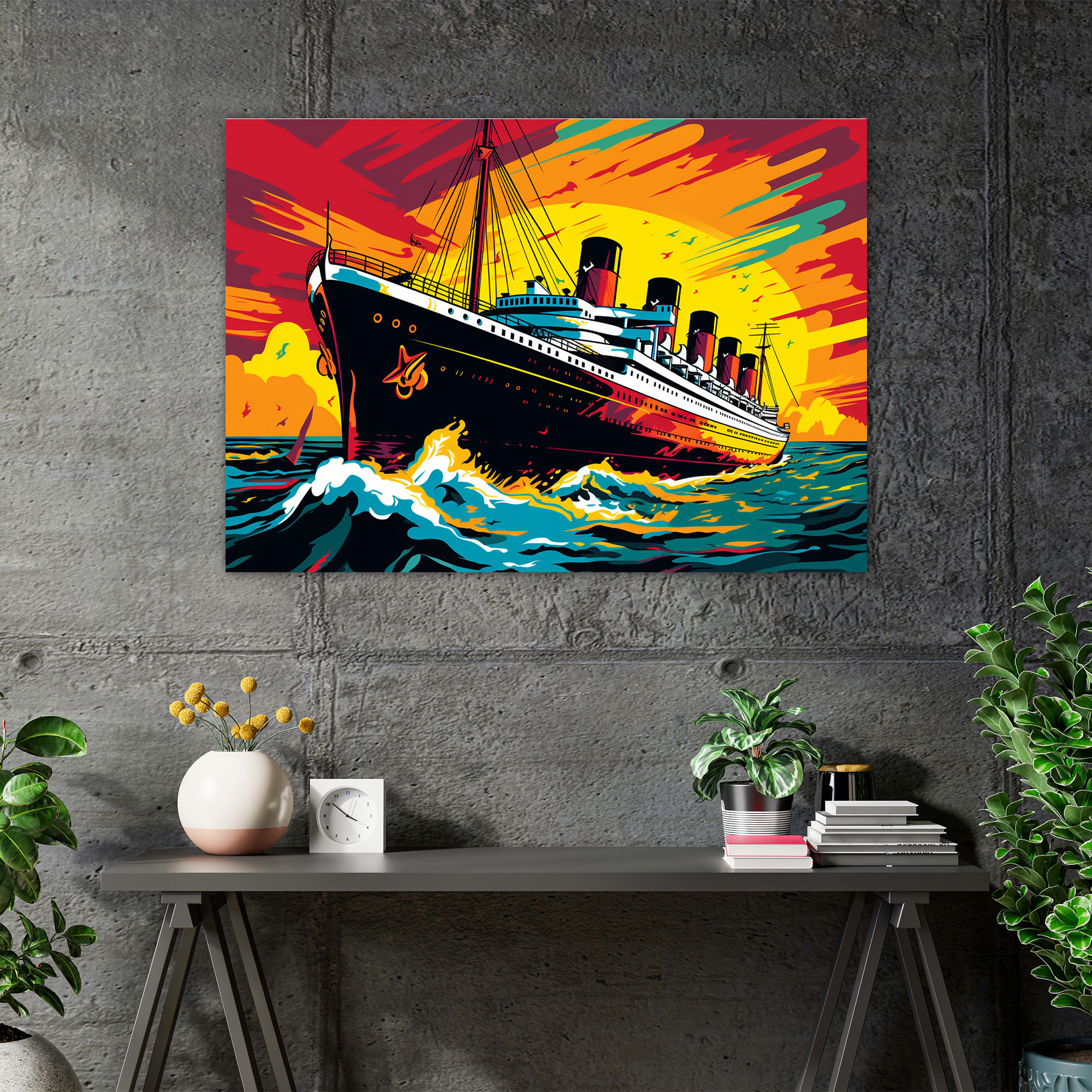 Titanic Wall Decoration - Pop Art Inspired Graphic Design - Titanic, Bold Design, Canvas Print, Vibrant Colors