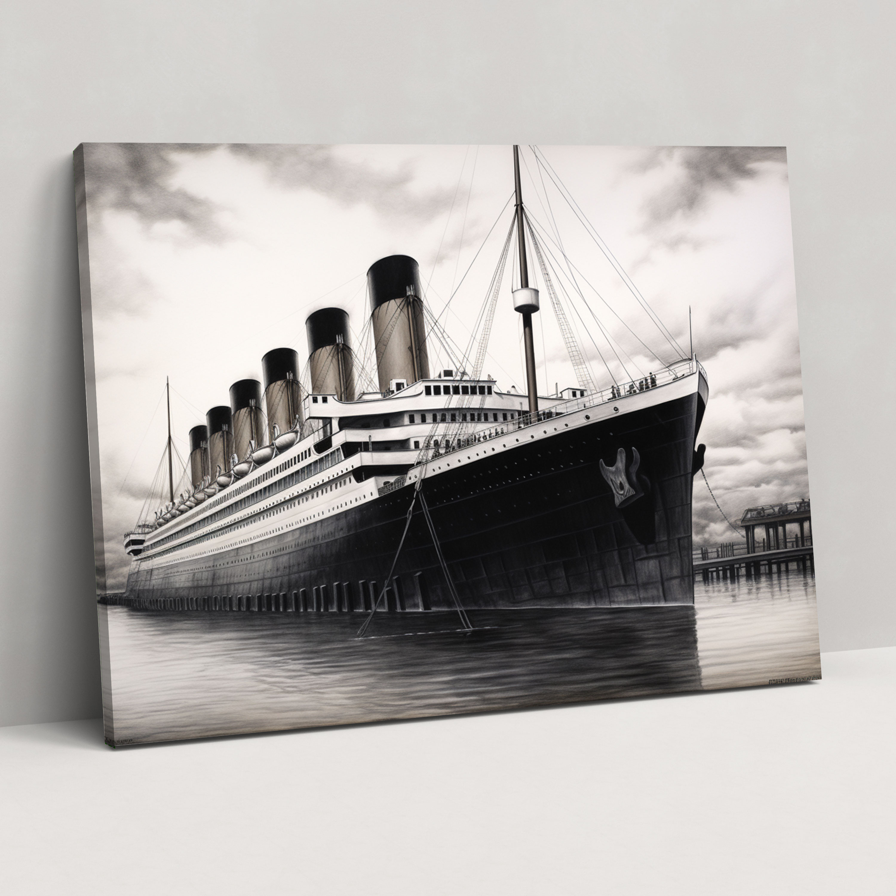 Titanic Kanvas Tablo - Gerçekçi Karakalem Çizim - Titanic Gerçekçi Çizim Kanvas