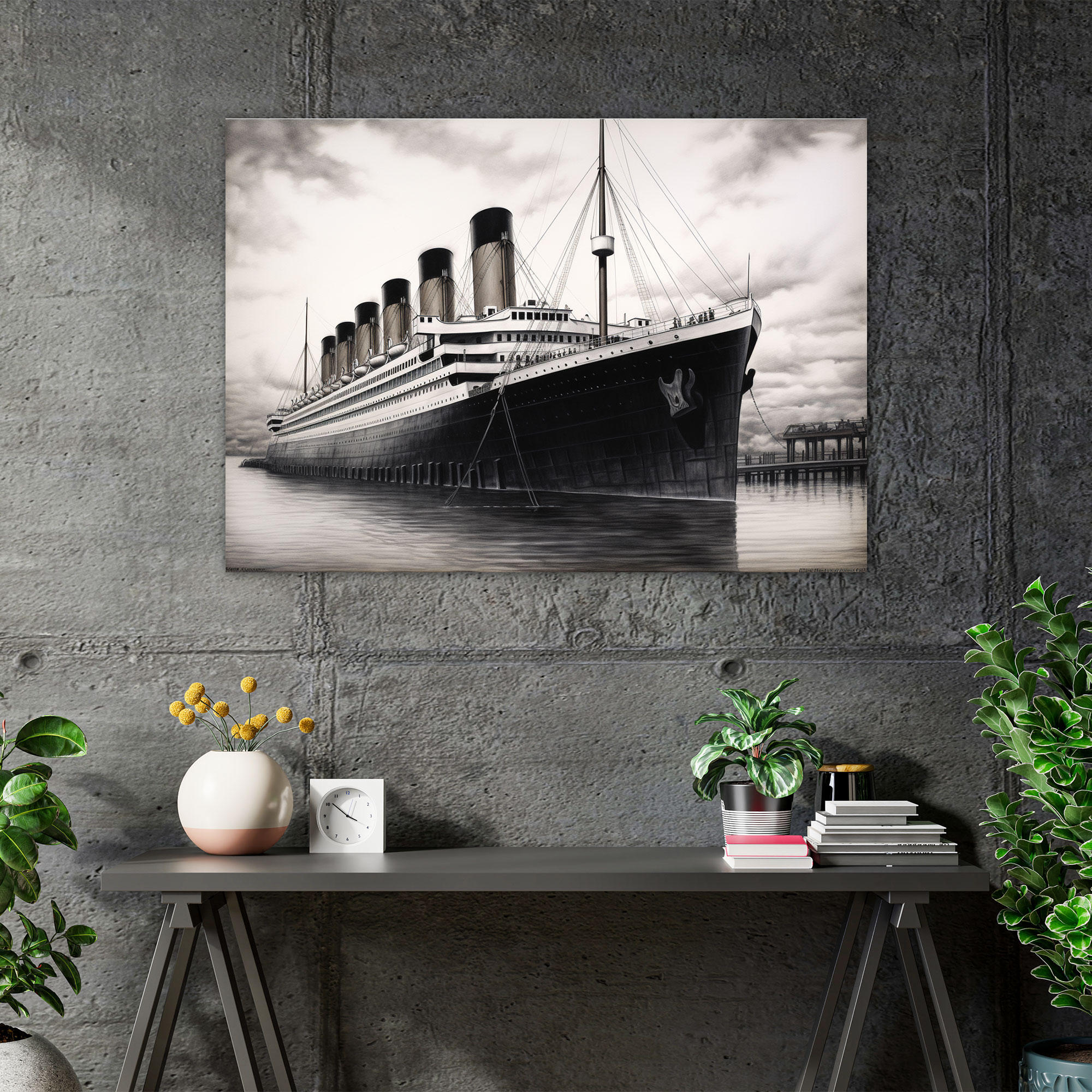Titanic Kanvas Tablo - Gerçekçi Karakalem Çizim - Titanic Gerçekçi Çizim Kanvas