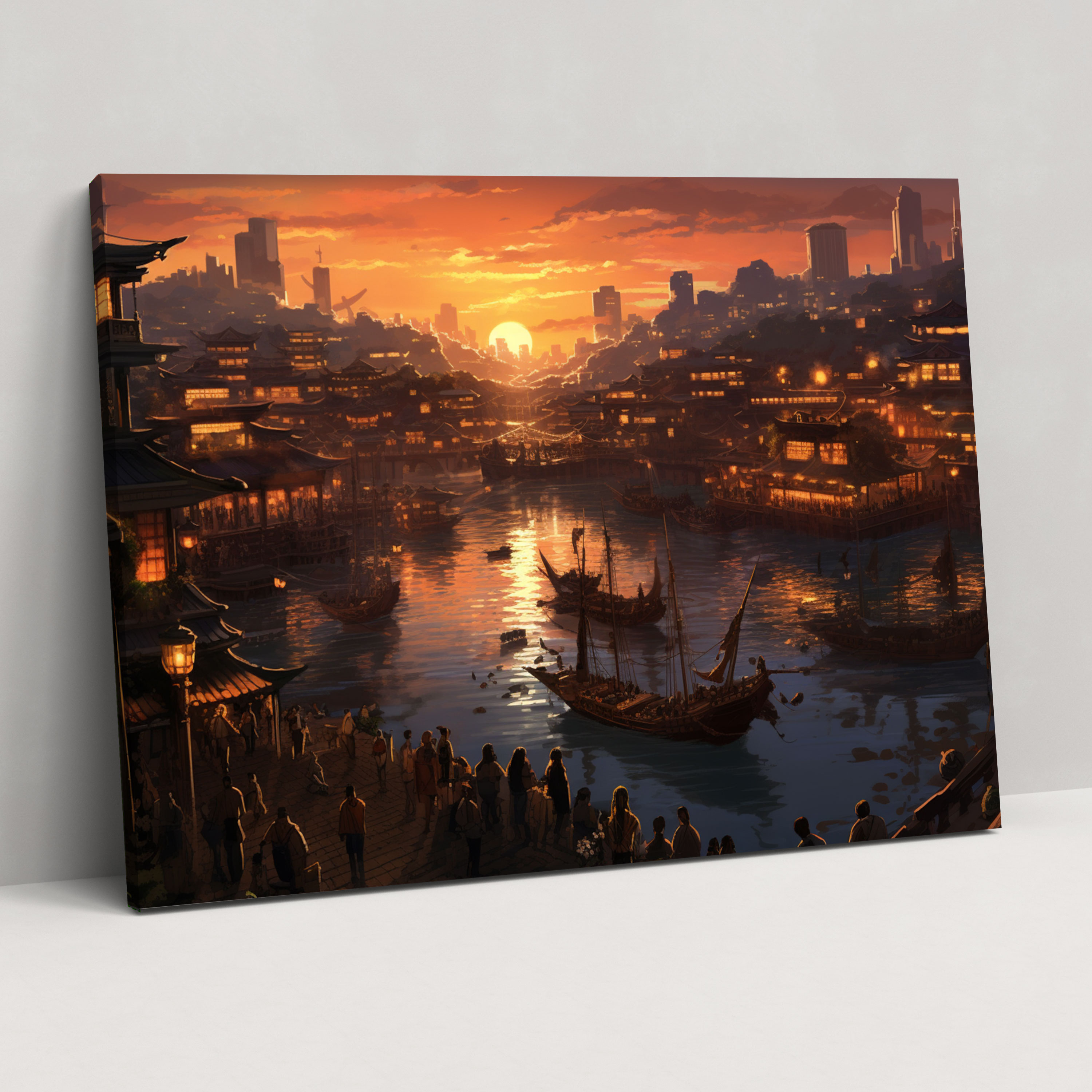 Travel Wall Art - City Skyline At Sunset - Travel, Canvas, Sunset, Digital Art