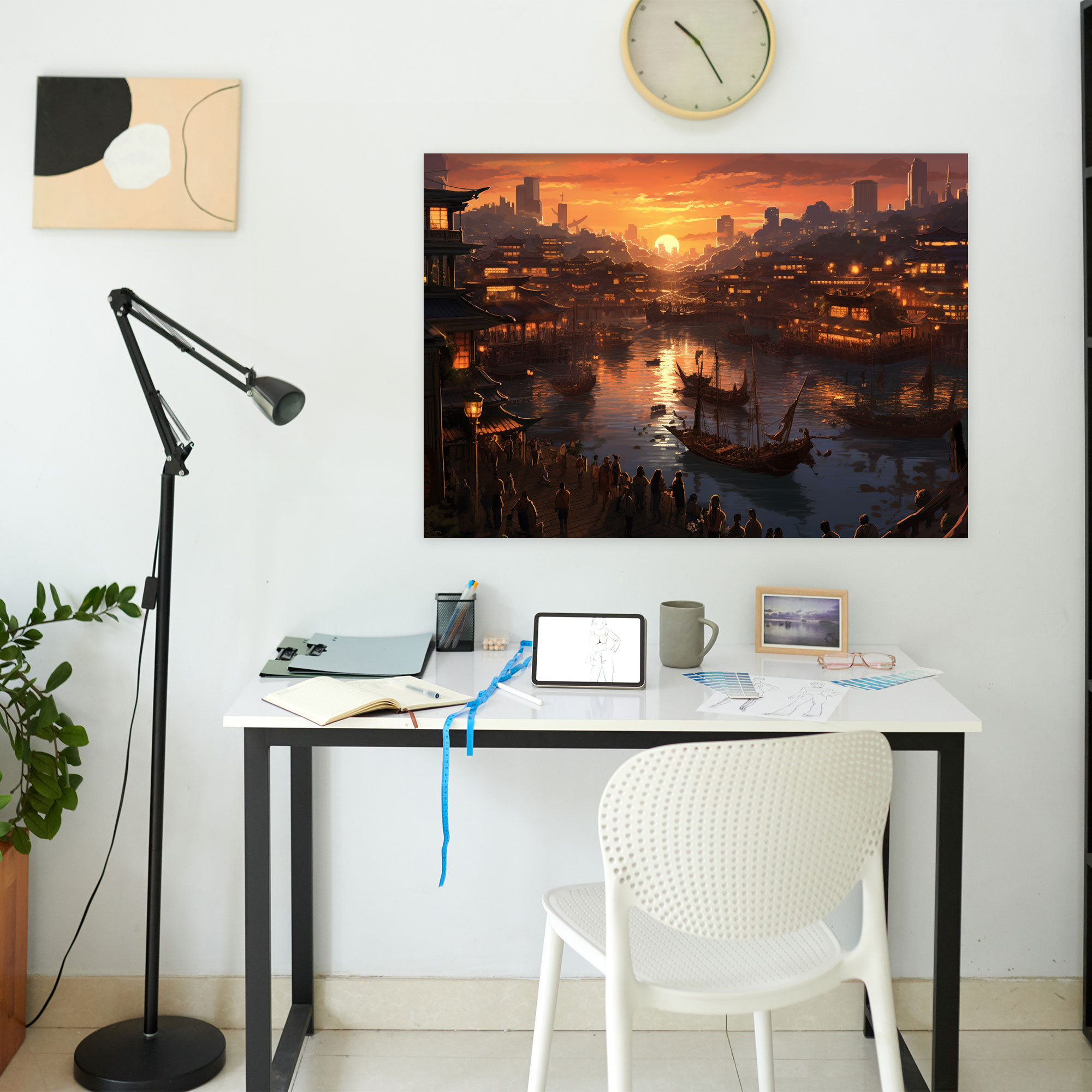 Travel Wall Art - City Skyline At Sunset - Travel, Canvas, Sunset, Digital Art