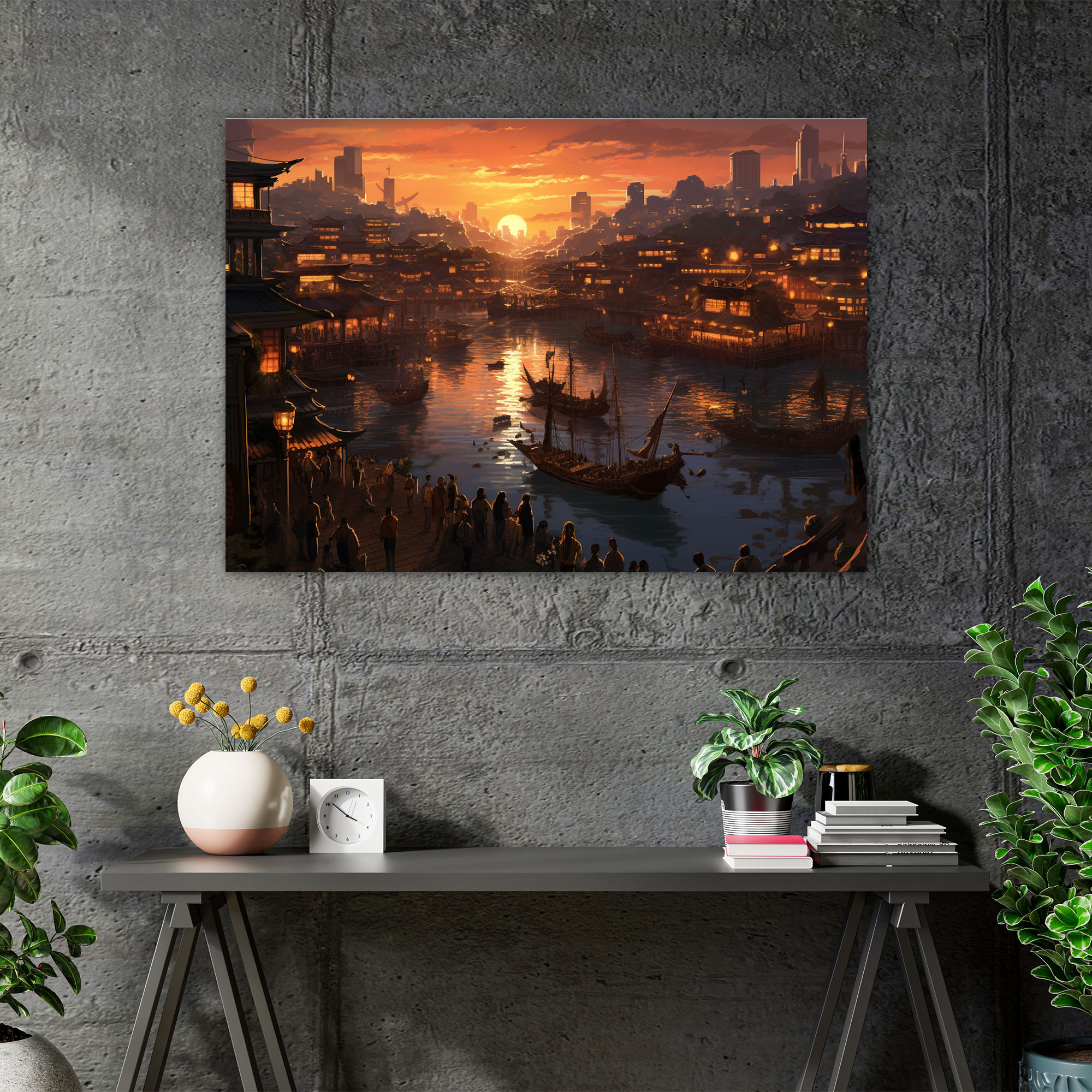 Travel Wall Art - City Skyline At Sunset - Travel, Canvas, Sunset, Digital Art
