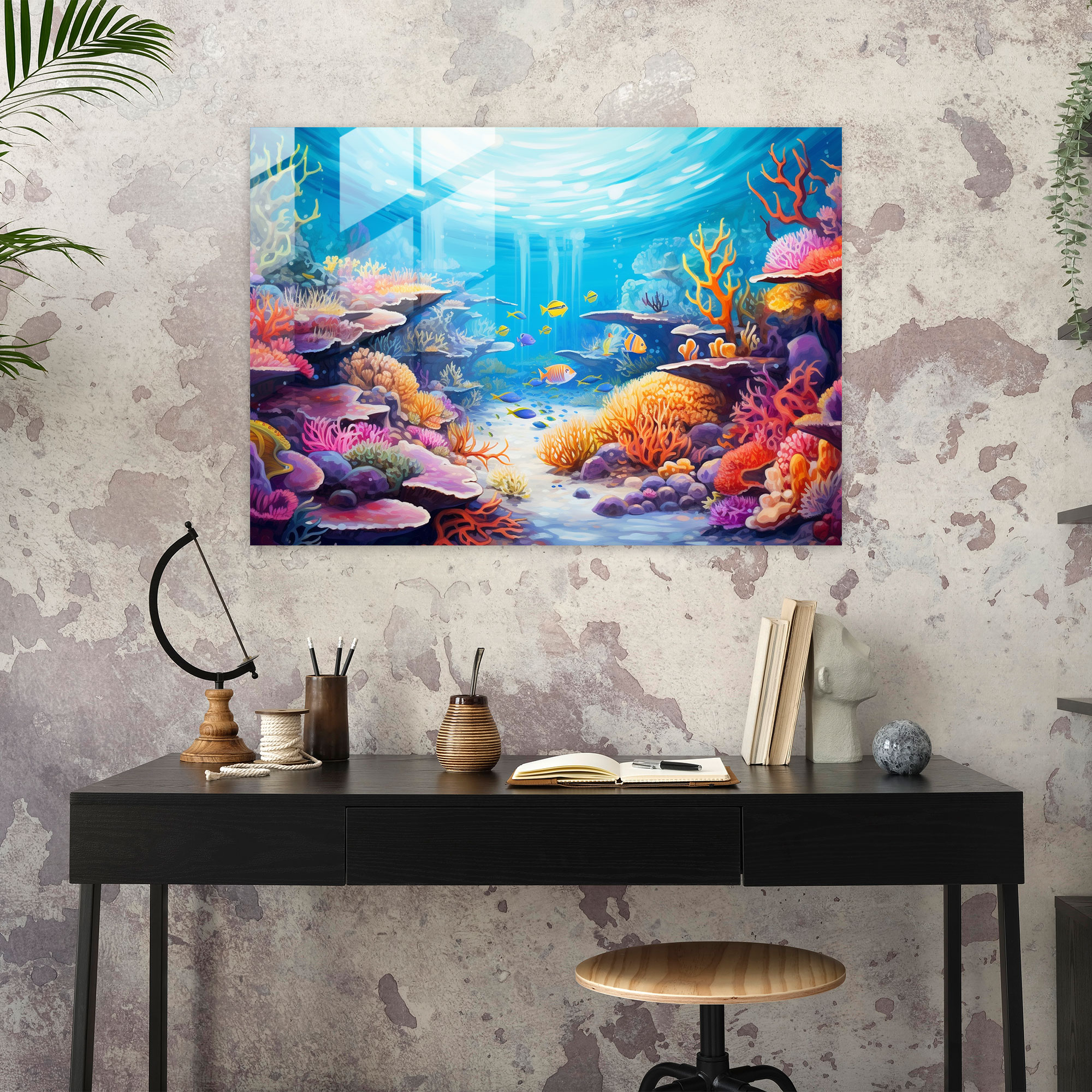 Travel Glass Wall Decoration - Travel, Marine Life, Coral Reefs, Underwater Scene