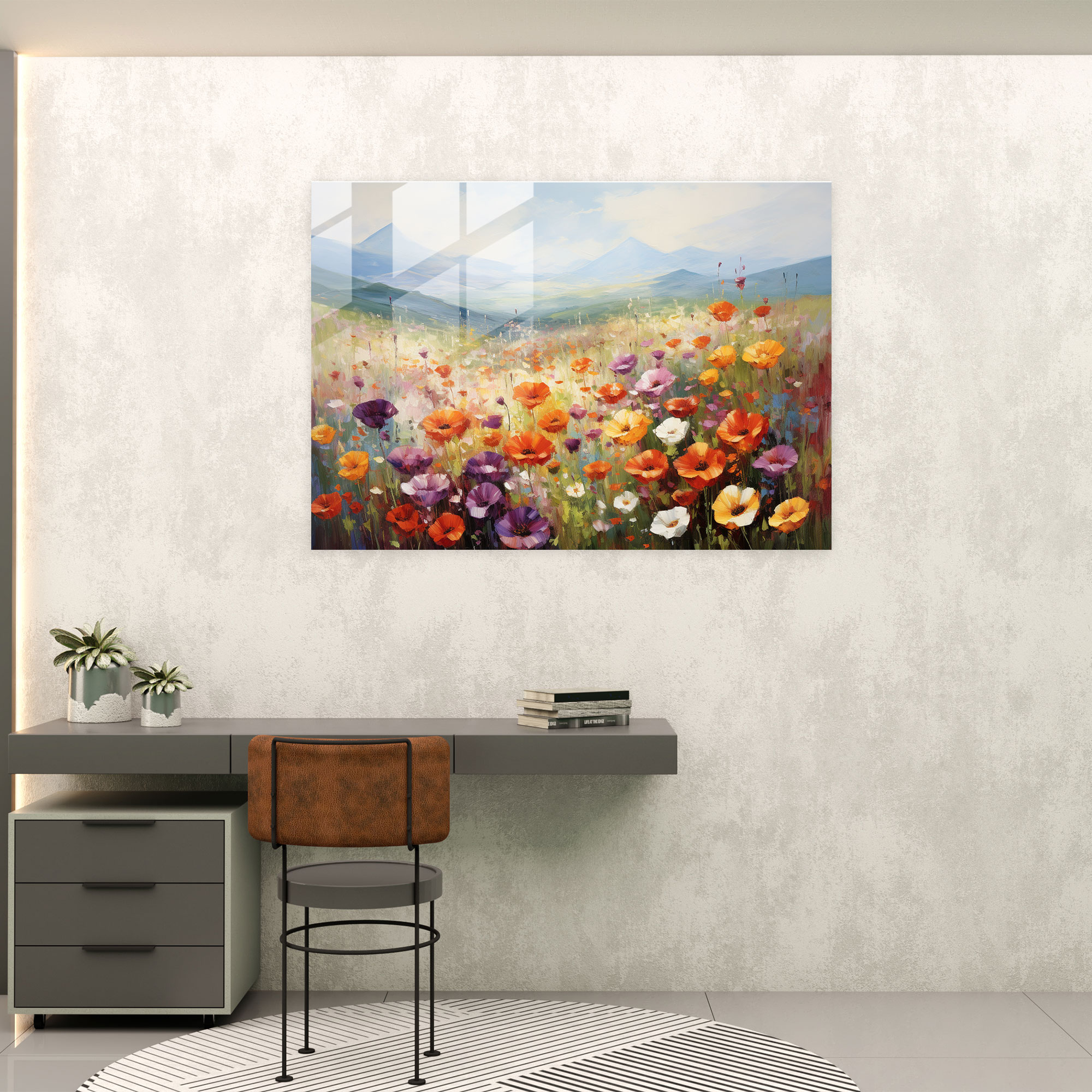 Travel Home Decoration - Travel, Impressionist Painting, Glass Art, Colorful Field
