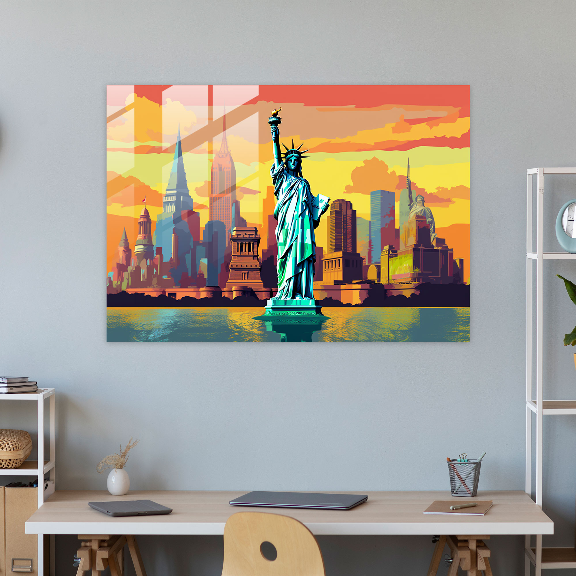 Seyahat Cam Tablo Sanatı - Canlı Pop Art İllüstrasyonlu Cam Tablo