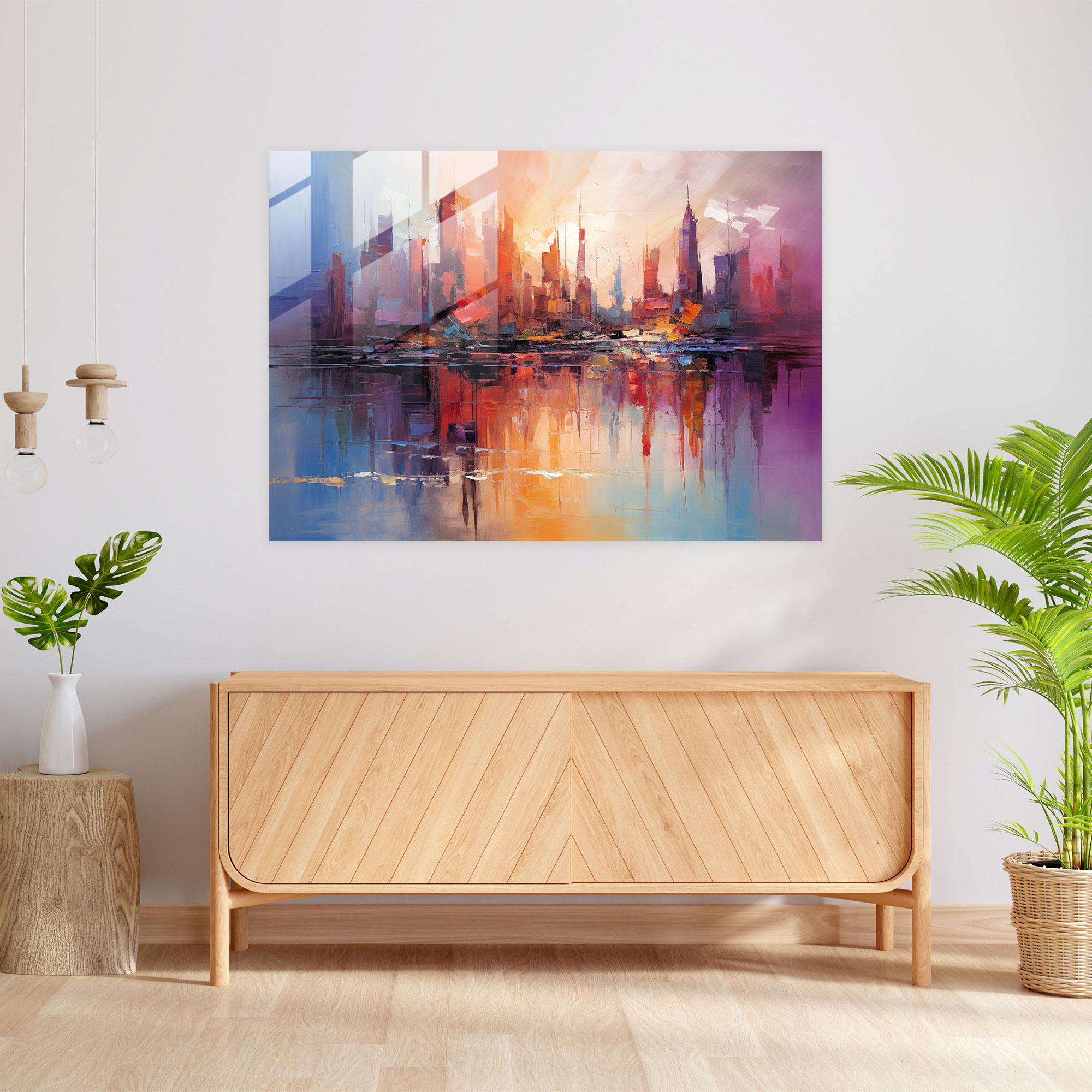 Travel Glass Print - Travel, Vibrant City Skyline, Glass Print, Abstract Painting