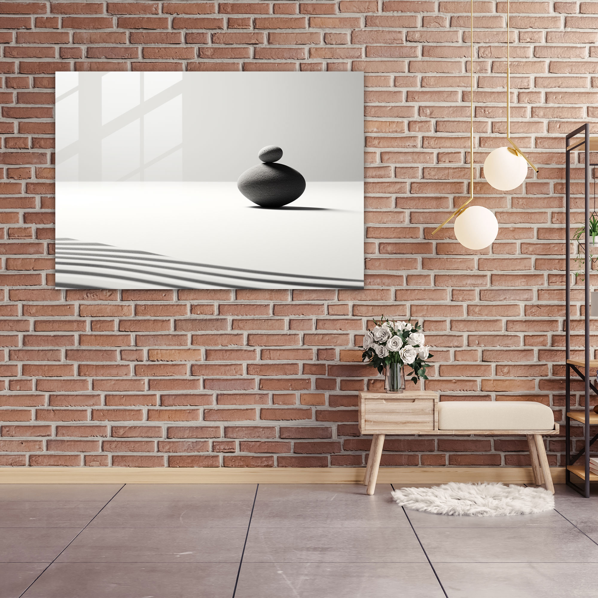 Zen Bahçesi Cam Duvar Sanatı - Zen Bahçesi Cam Tablo Minimalist