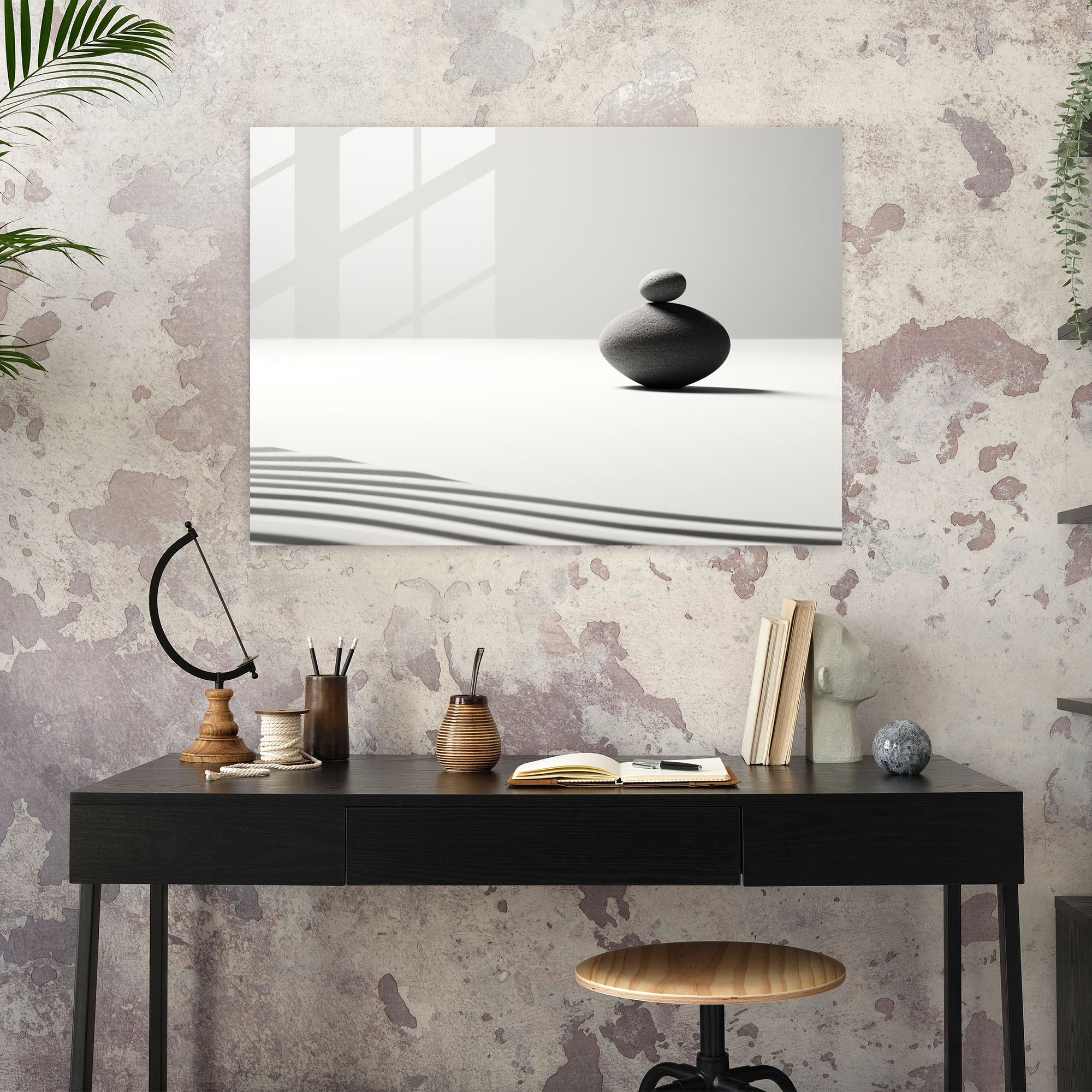 Zen Bahçesi Cam Duvar Sanatı - Zen Bahçesi Cam Tablo Minimalist