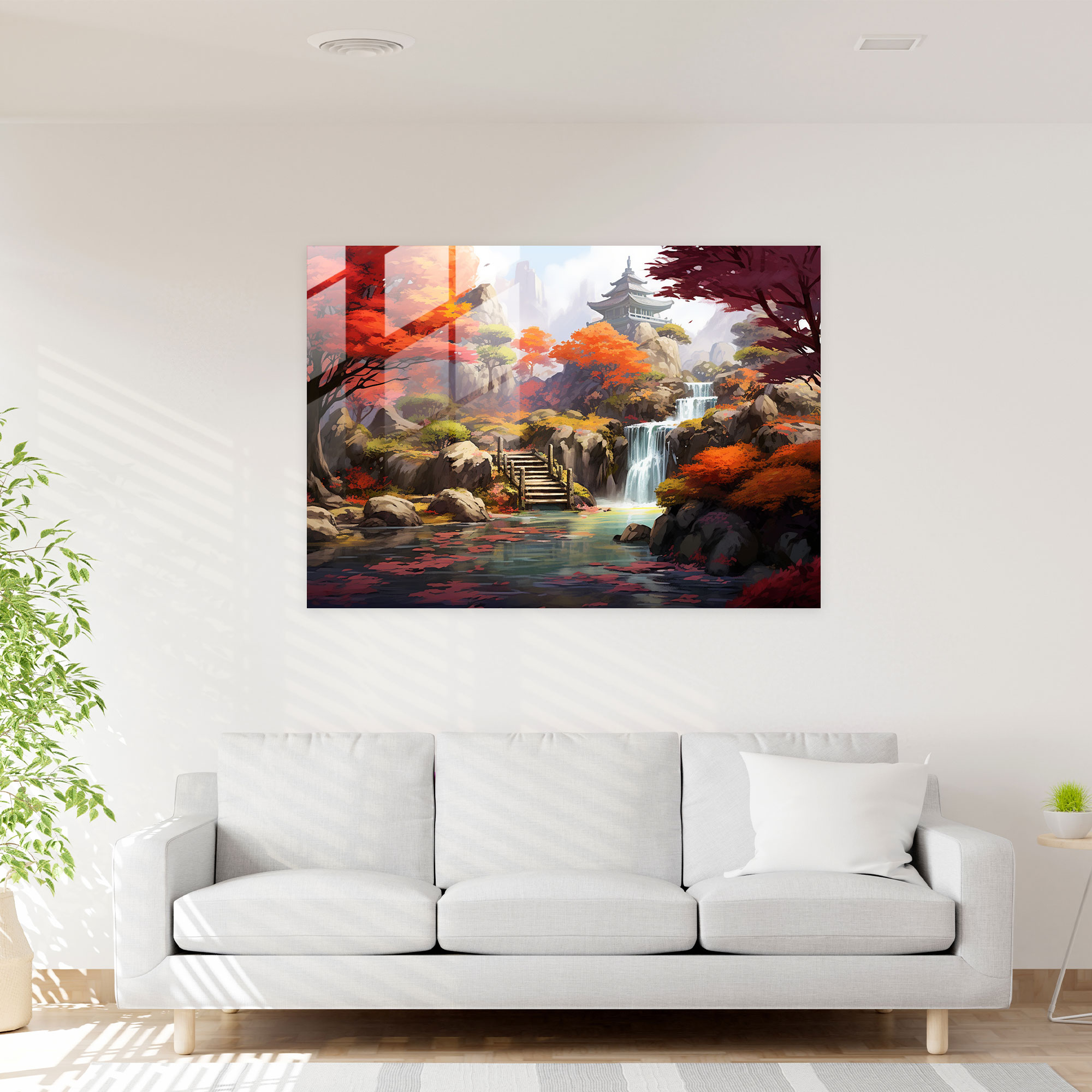 Zen Bahçesi Dijital Sanat - Zen Bahçesi Akışkan Şelale Dijital İllüstrasyon Modern