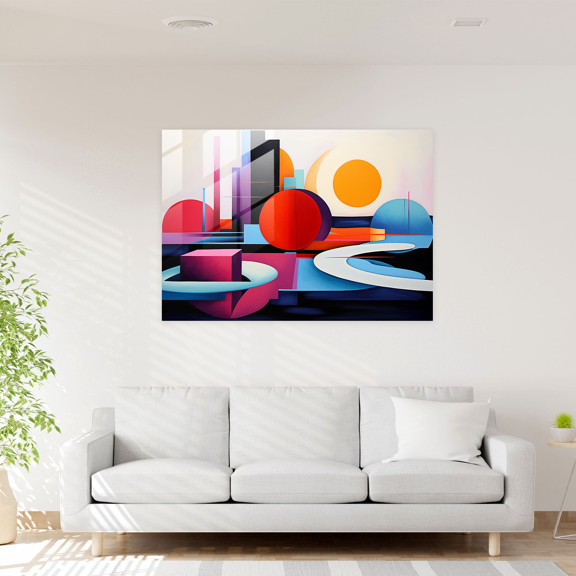 Zen Bahçesi Geometrik Cam Tablo - Zen Bahçesi Ev Dekorasyonu Üzerine Binmiş Şekiller Temiz Hatlar