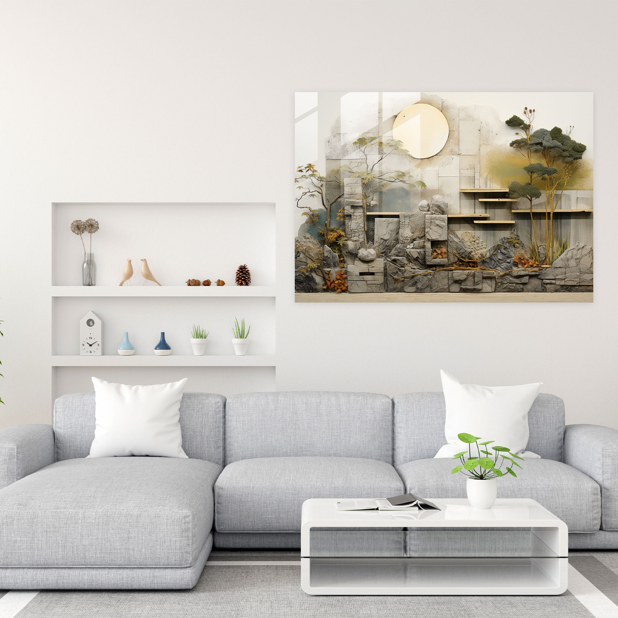 Zen Bahçesi Koleksiyon Sanatı - Zen Bahçesi Modern Sanat Ev Dekorasyonu Cam Duvar Sanatı