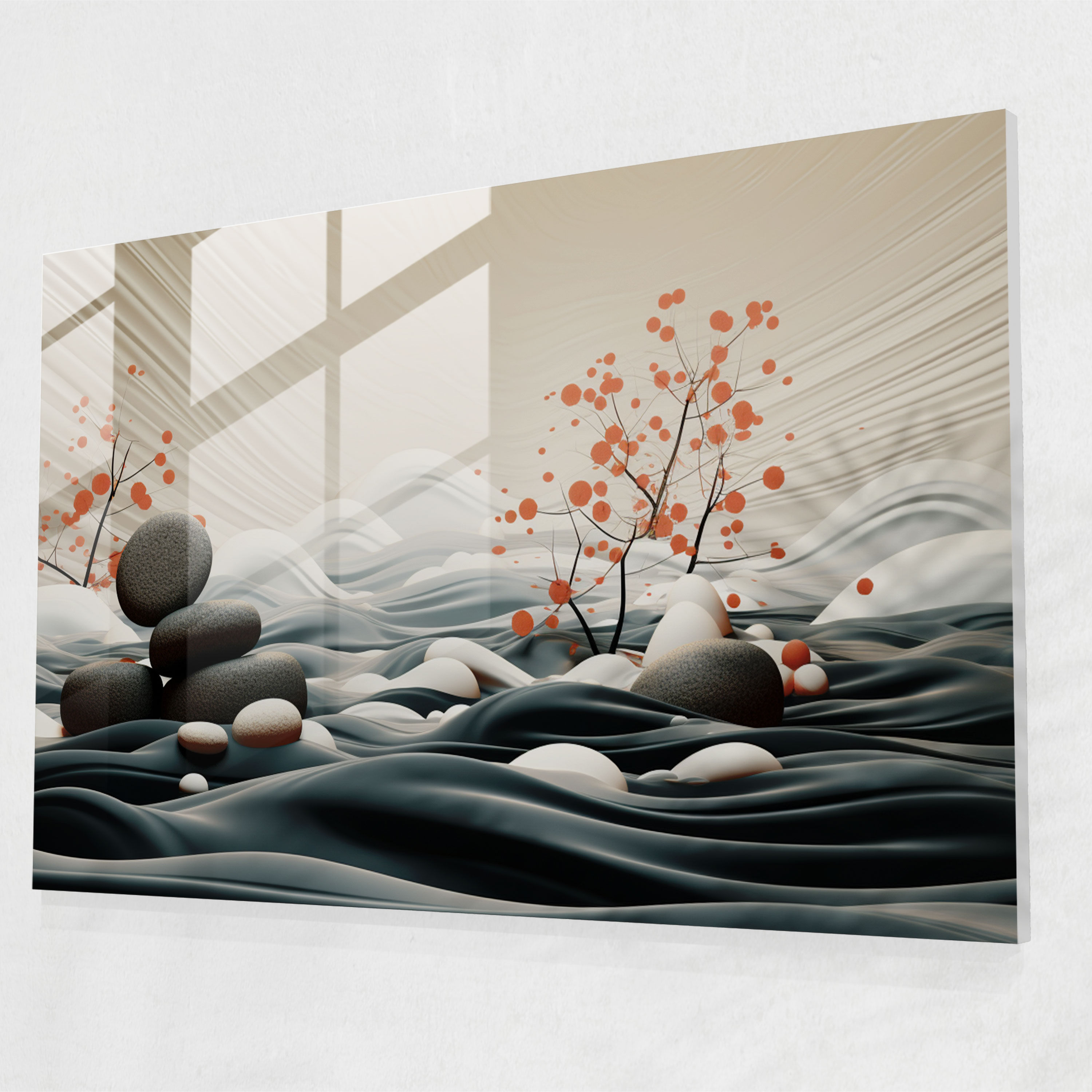 Abstract Zen Garden Glass Art - The Zen Garden, Home Decoration, Tranquility, Digital Art