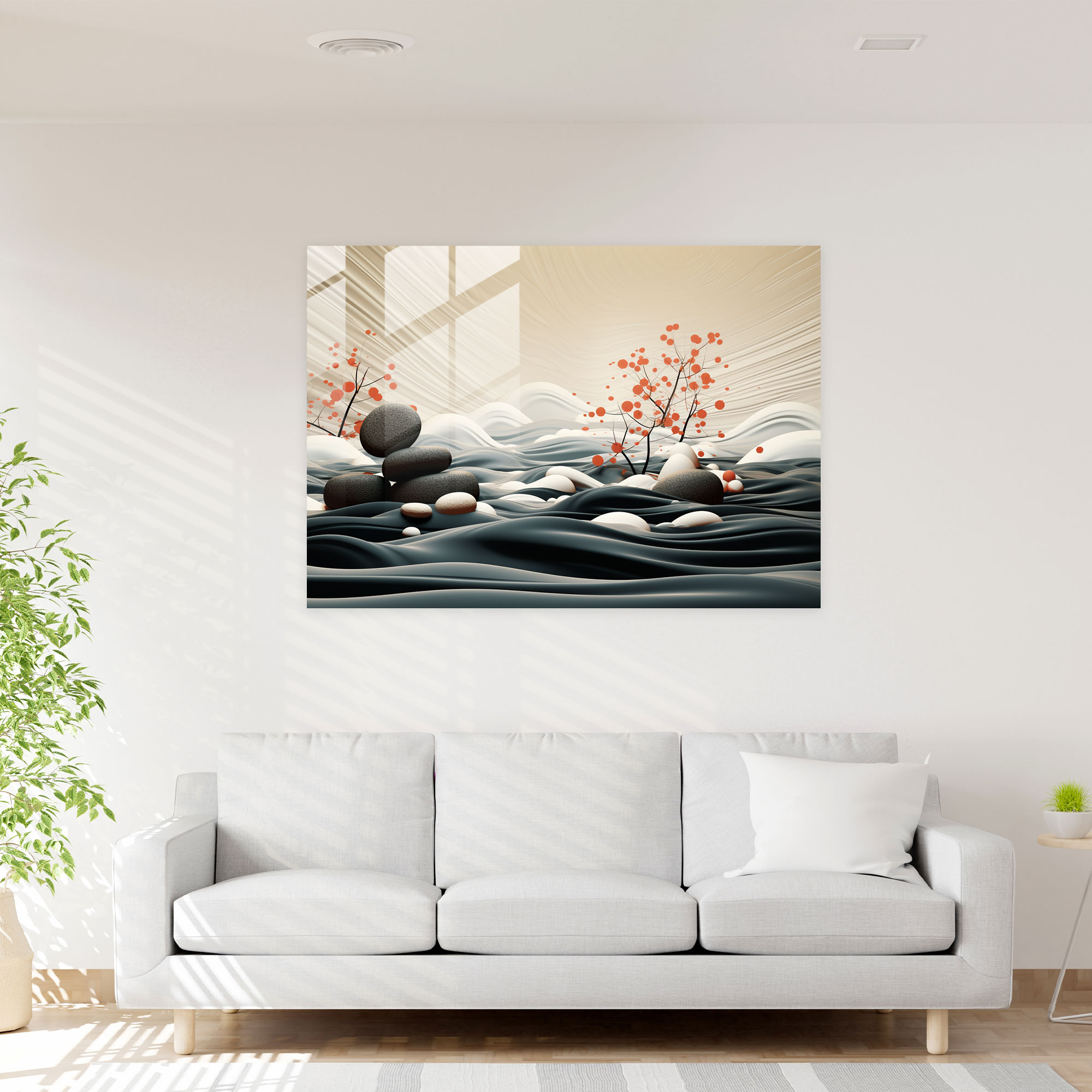Abstract Zen Garden Glass Art - The Zen Garden, Home Decoration, Tranquility, Digital Art