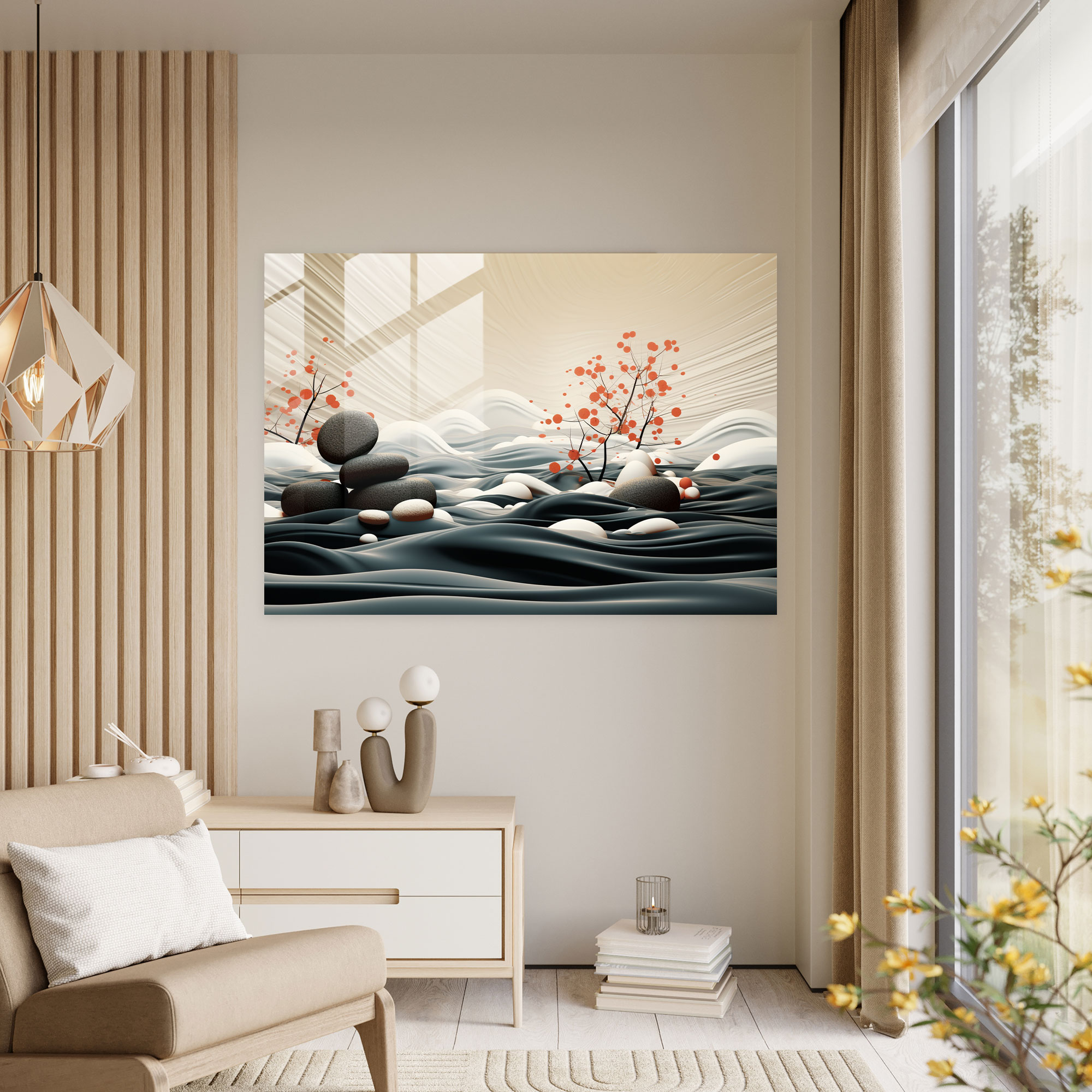 Abstract Zen Garden Glass Art - The Zen Garden, Home Decoration, Tranquility, Digital Art