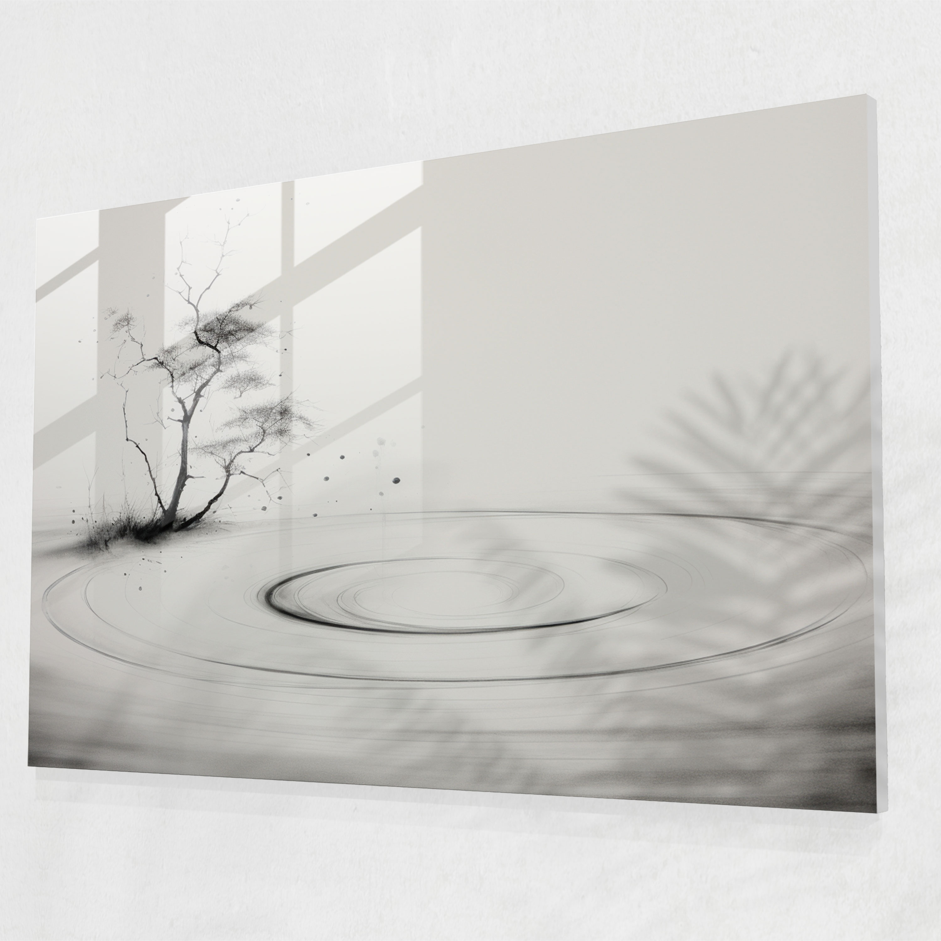 Minimalist Zen Bahçesi Cam Duvar Sanatı - Zen Bahçesi Minimalist Cam Sanat Denge