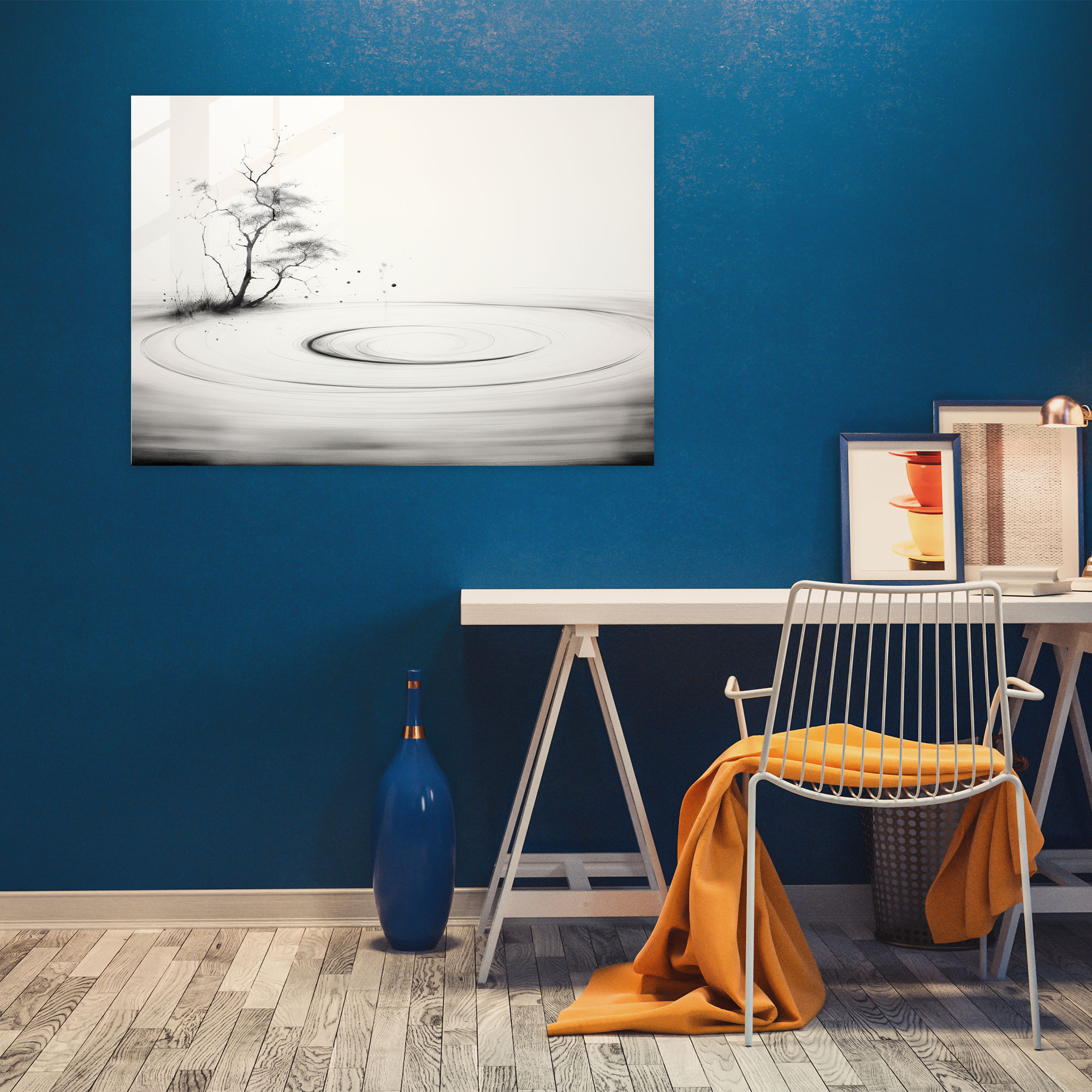 Minimalist Zen Bahçesi Cam Duvar Sanatı - Zen Bahçesi Minimalist Cam Sanat Denge