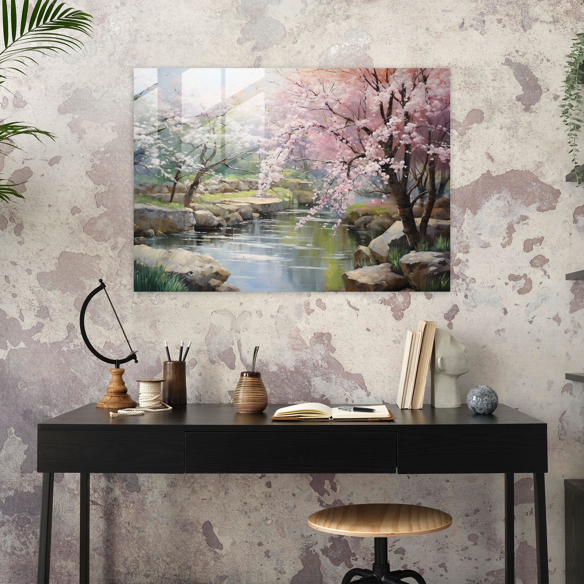 Zen Bahçesi Cam Sanatı - Zen Bahçesi Modern Sanat Cam Duvar Sanatı Pastel Tonlar