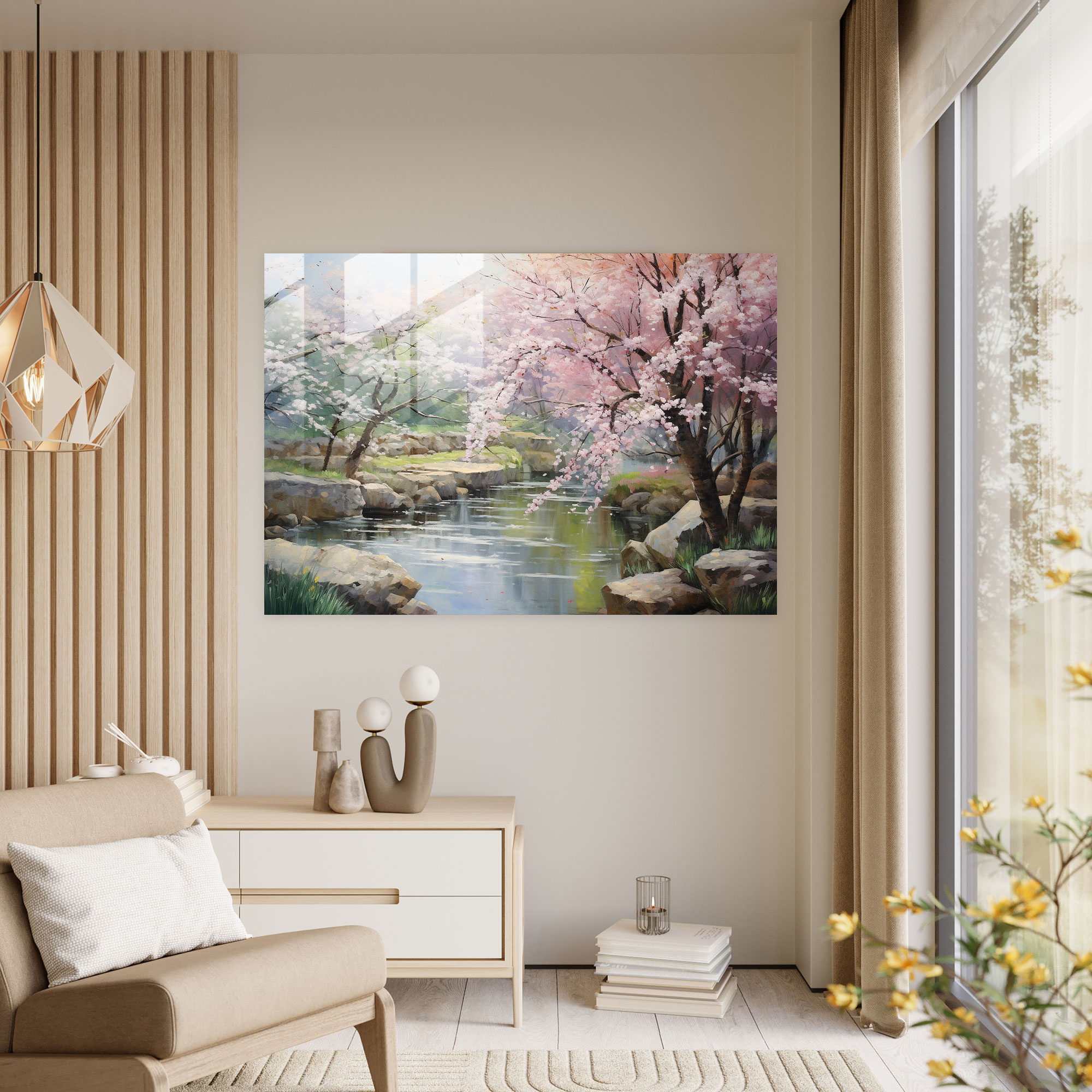 Zen Bahçesi Cam Sanatı - Zen Bahçesi Modern Sanat Cam Duvar Sanatı Pastel Tonlar