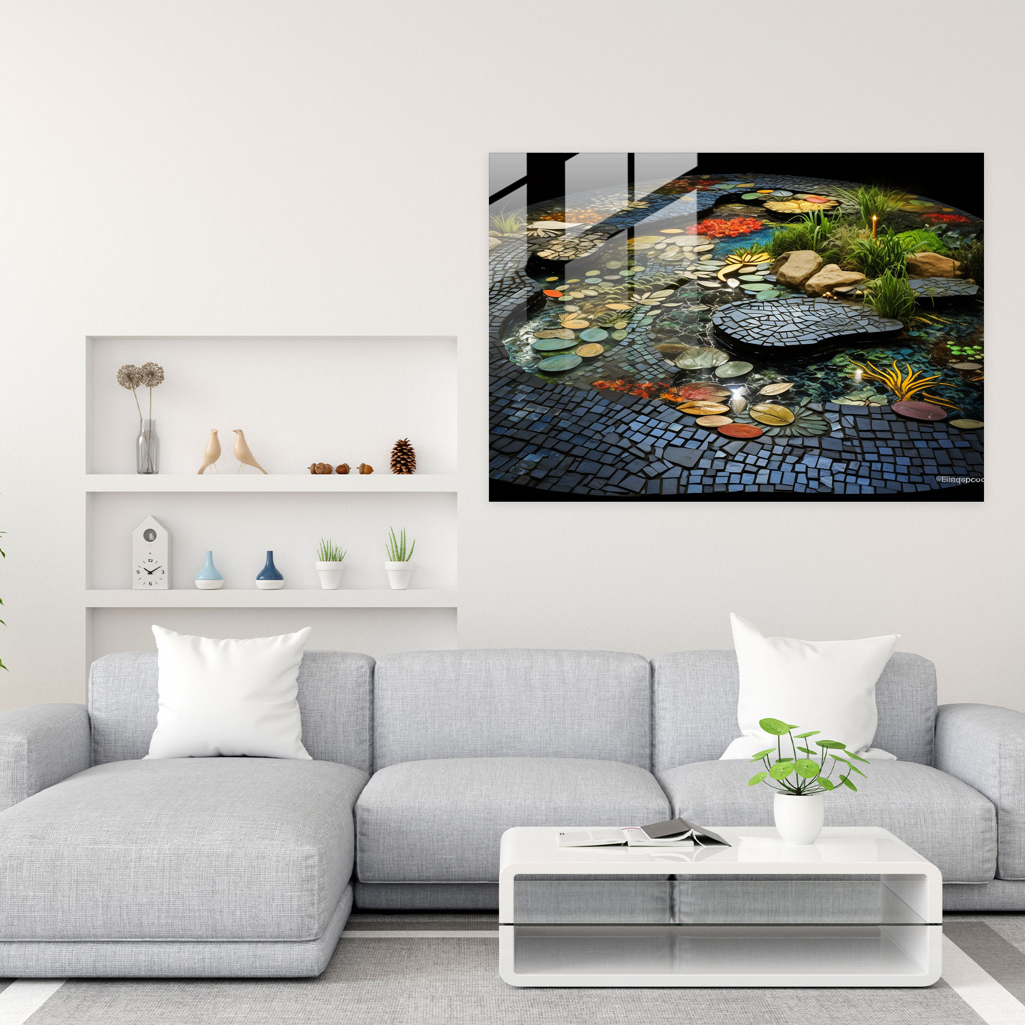 Glass Mosaic Zen Garden Wall Decoration - The Zen Garden, Mixed Media, Contemporary, Glass Print