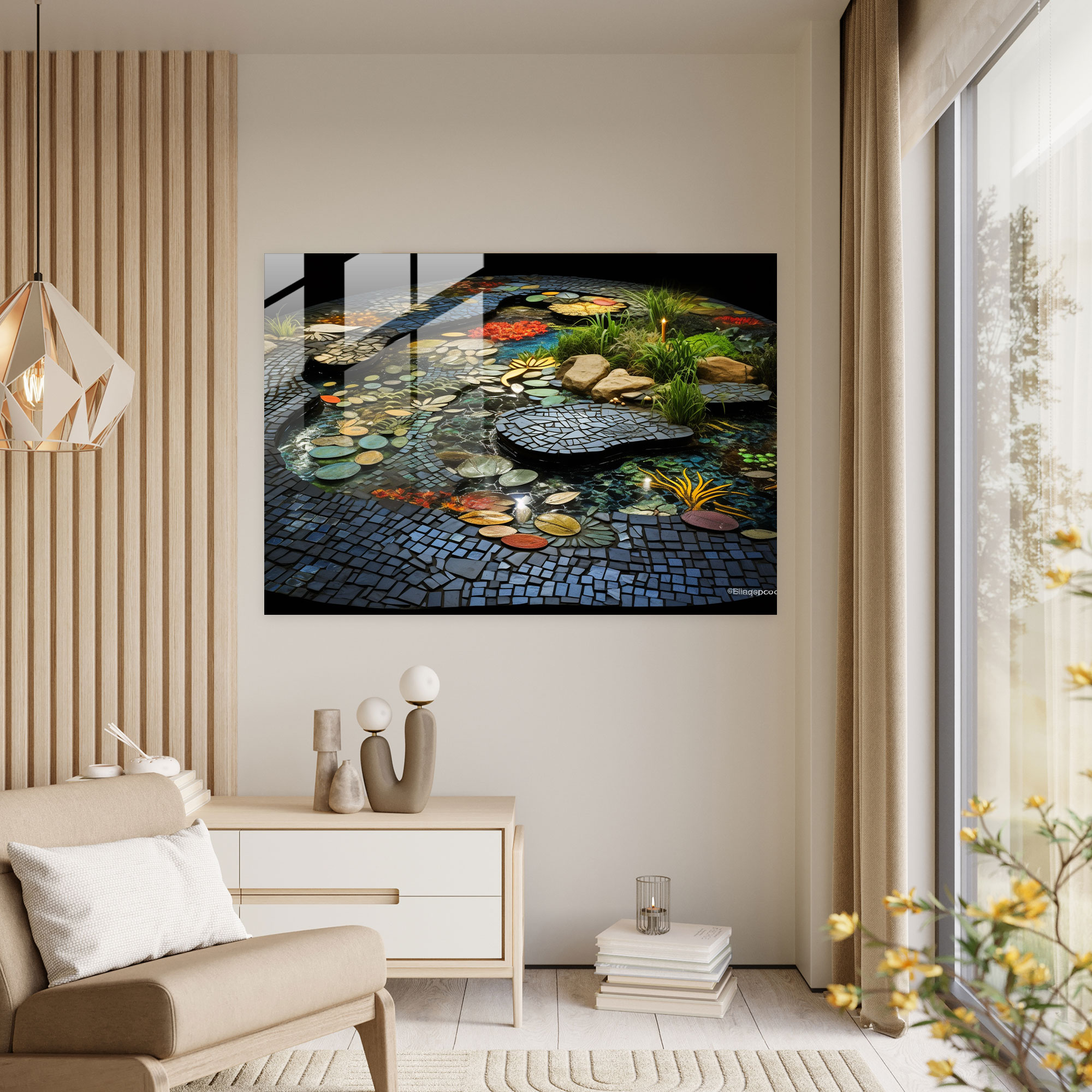 Glass Mosaic Zen Garden Wall Decoration - The Zen Garden, Mixed Media, Contemporary, Glass Print