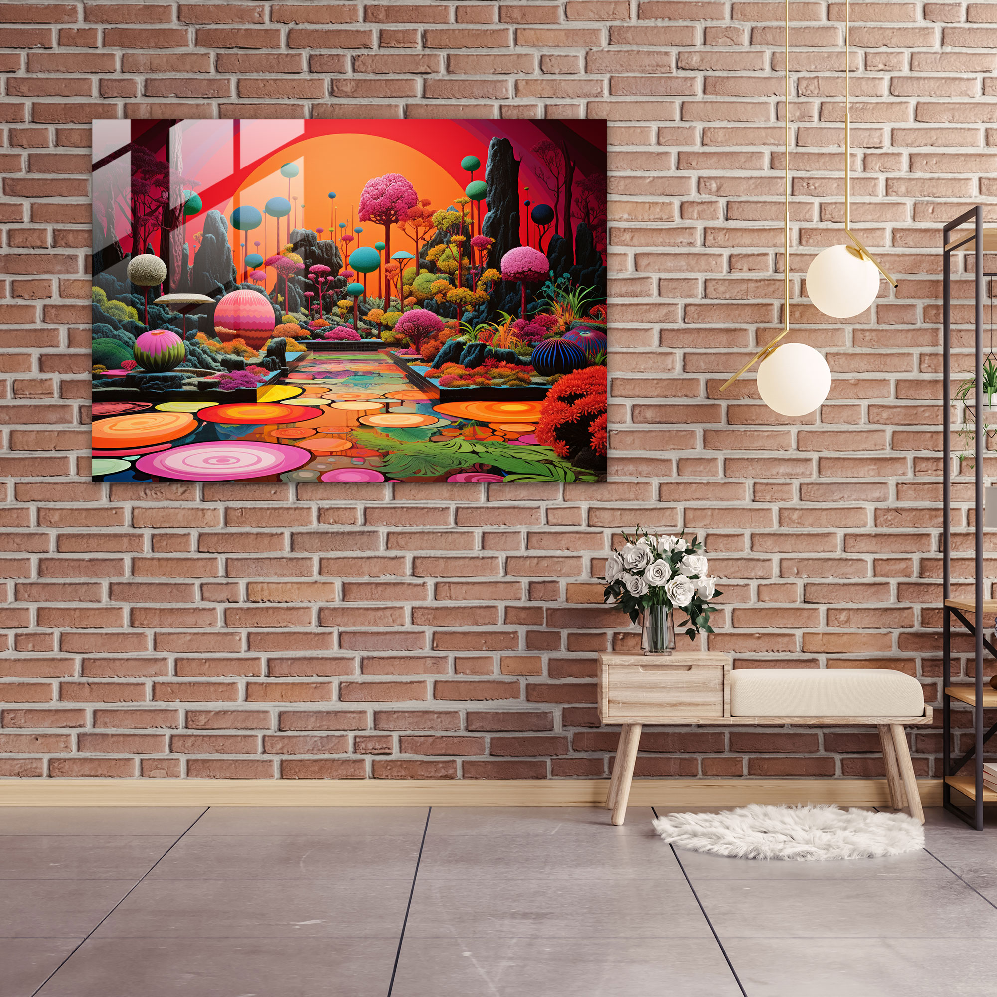 Pop Art Zen Bahçesi Cam Tablo - Zen Bahçesi Modern Sanat Cam Duvar Sanatı Cam Sanatı