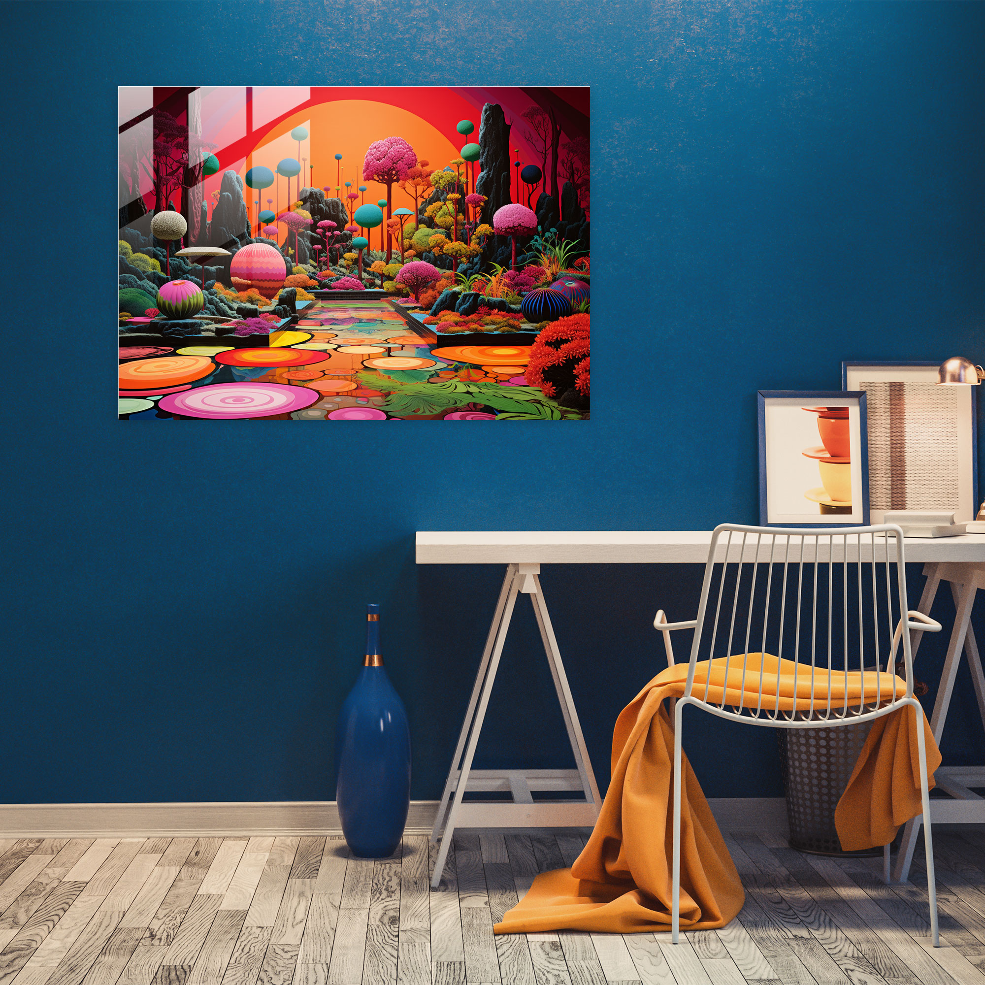 Pop Art Zen Bahçesi Cam Tablo - Zen Bahçesi Modern Sanat Cam Duvar Sanatı Cam Sanatı